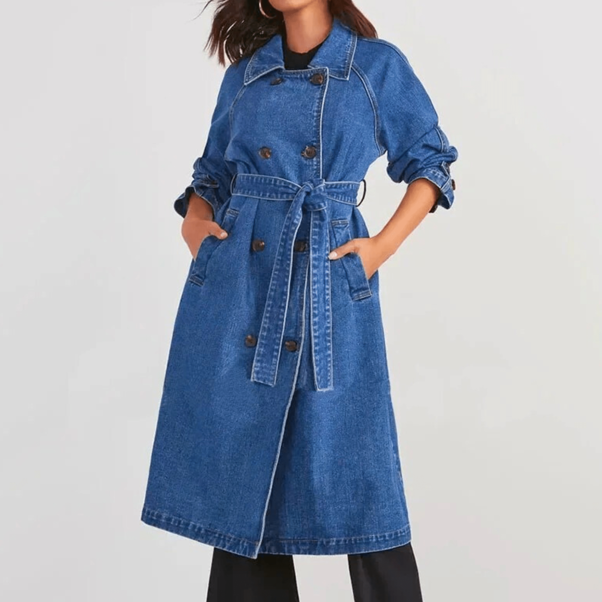 VivaBelle Denim Trench Coat