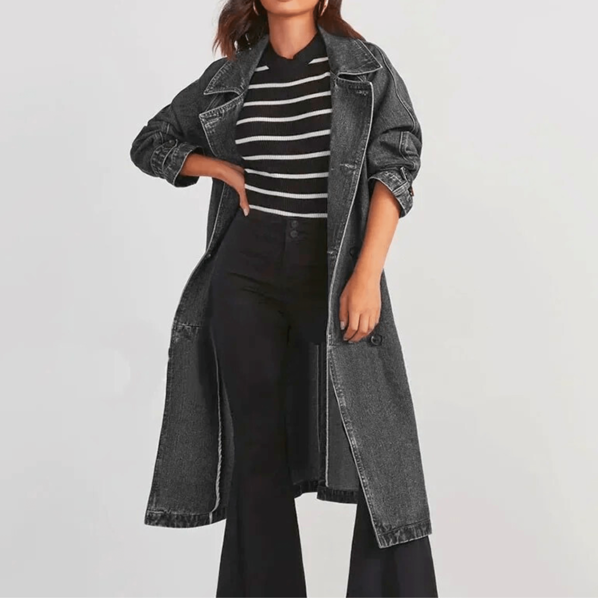 VivaBelle Denim Trench Coat