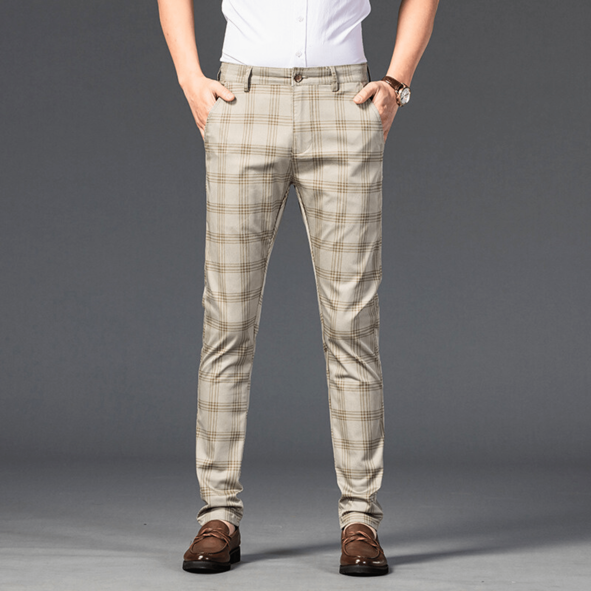 Checkered Slim Fit Business Pants