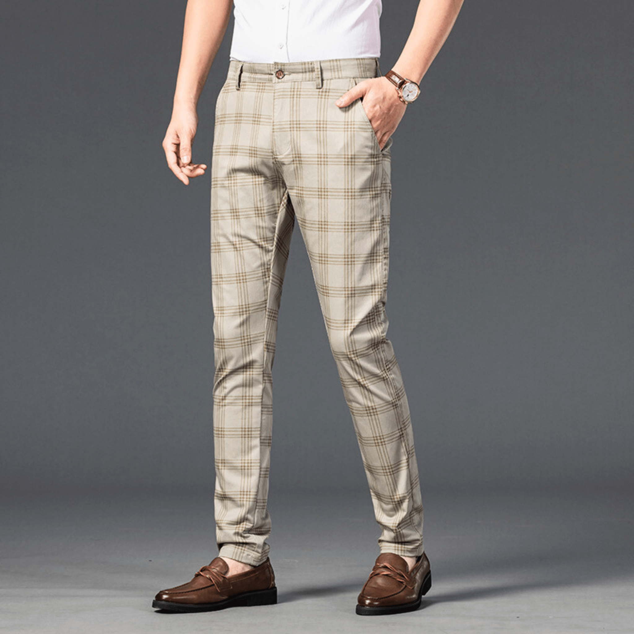 Checkered Slim Fit Business Pants