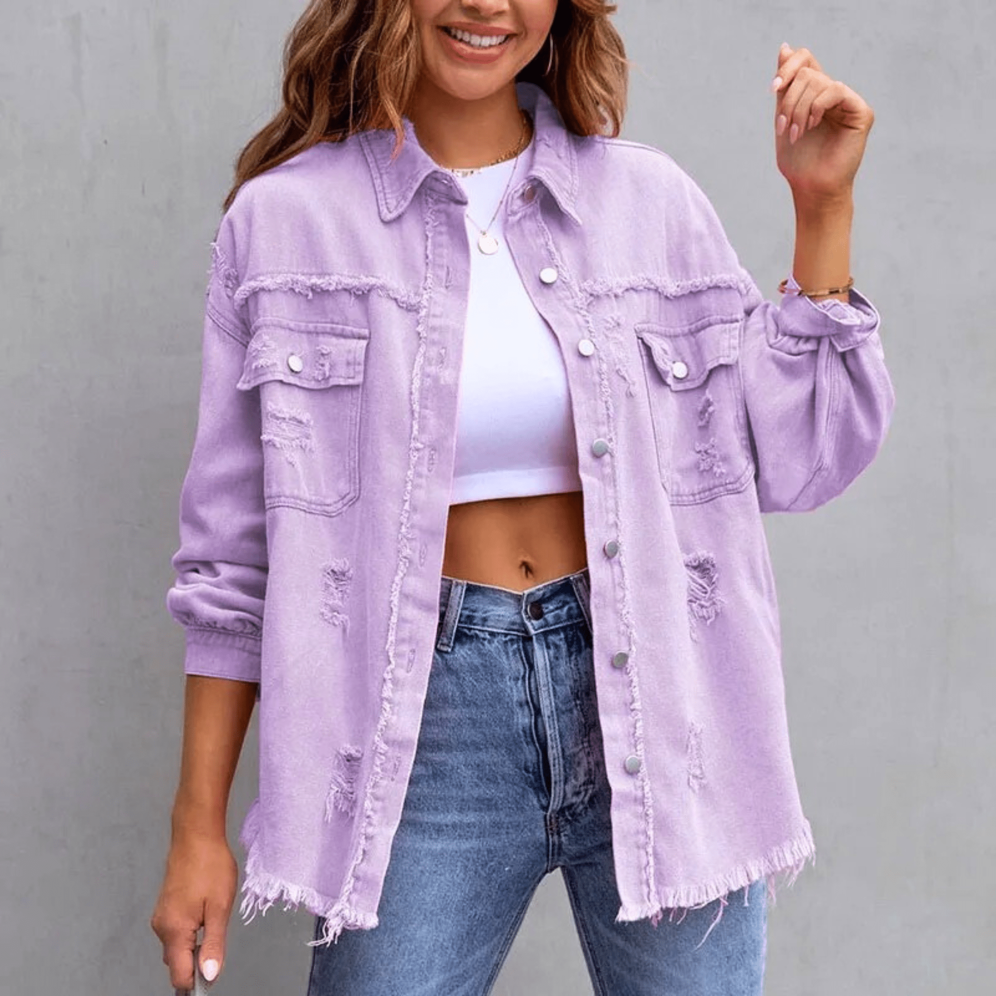 Colorful Distressed Oversized Denim Shirt