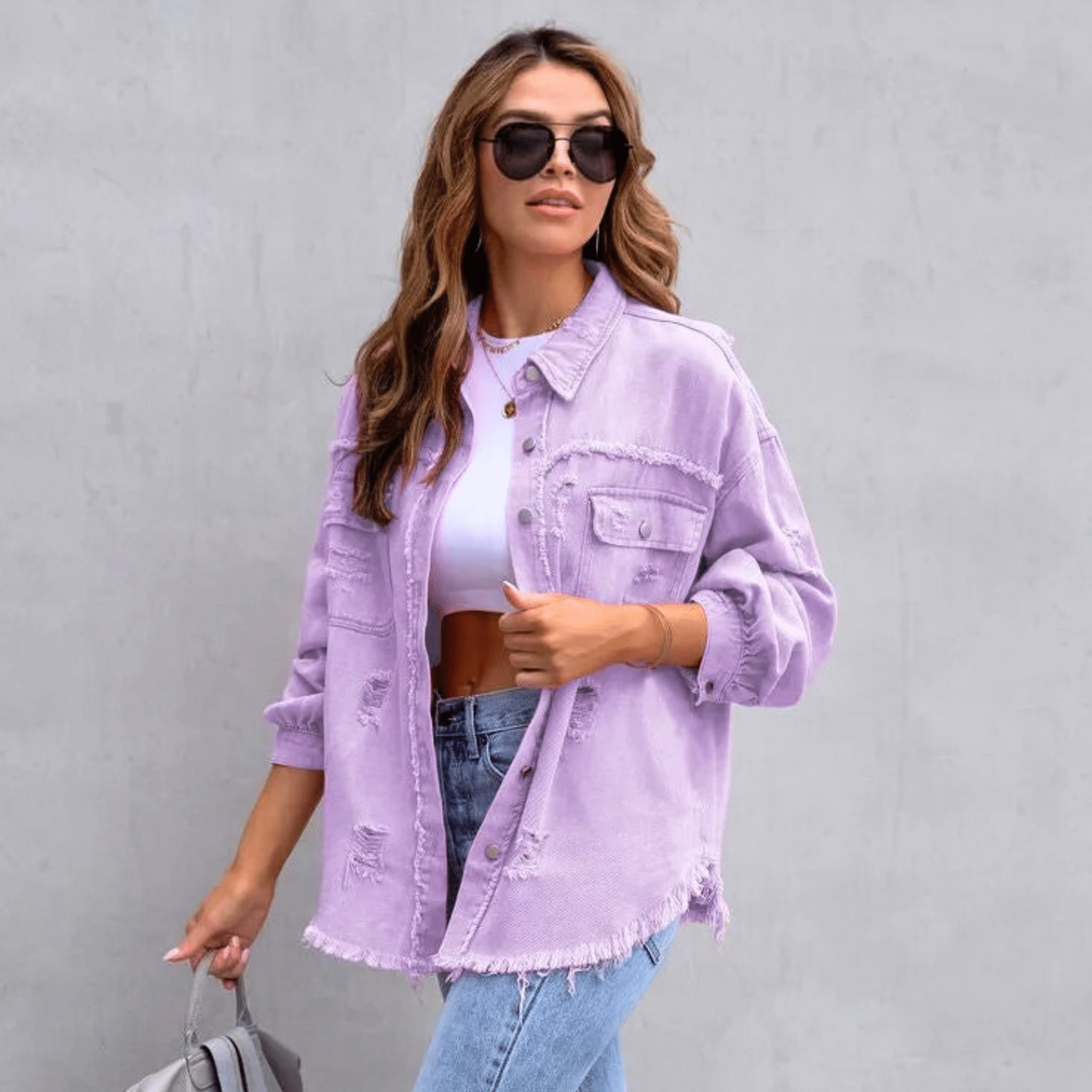 Colorful Distressed Oversized Denim Shirt