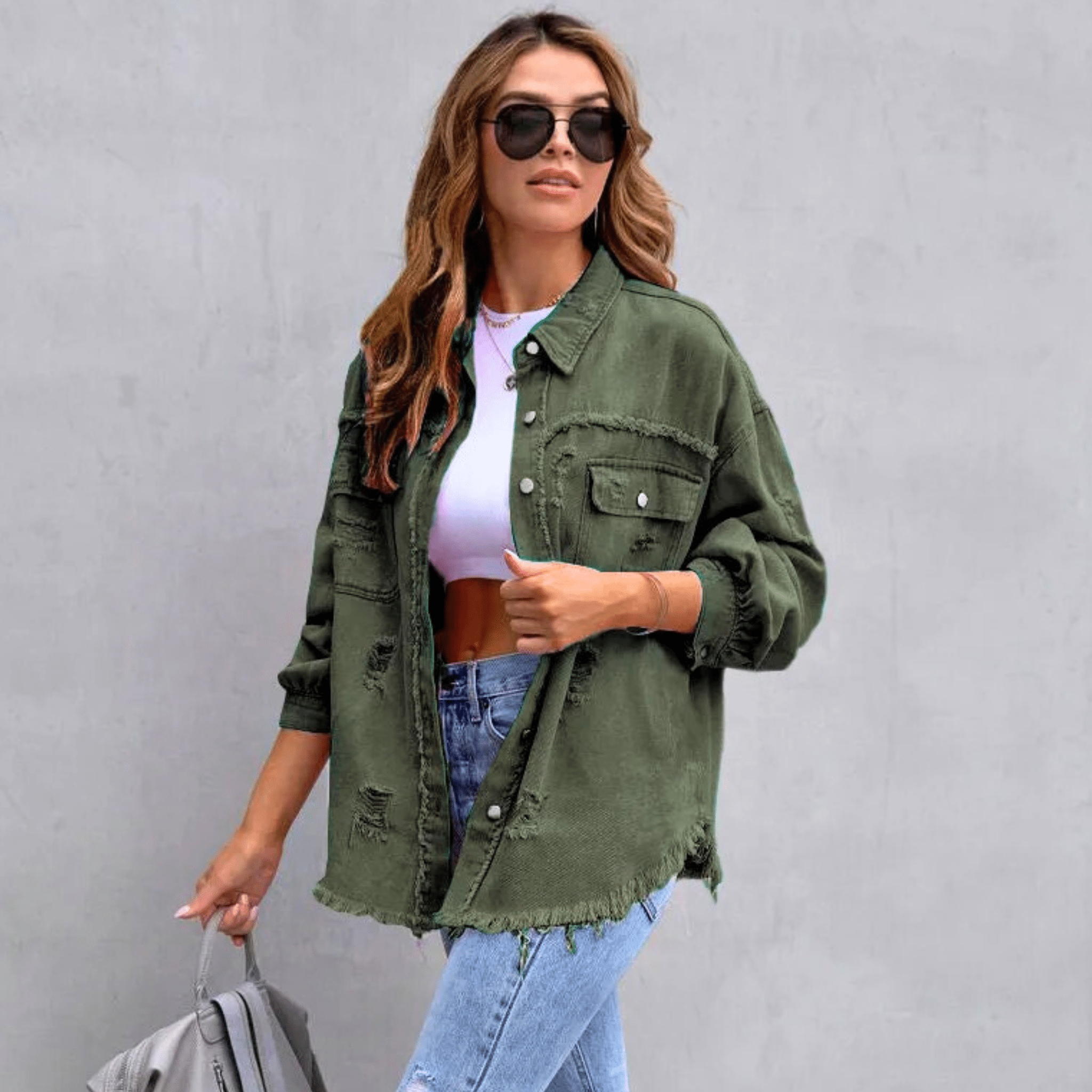 Colorful Distressed Oversized Denim Shirt