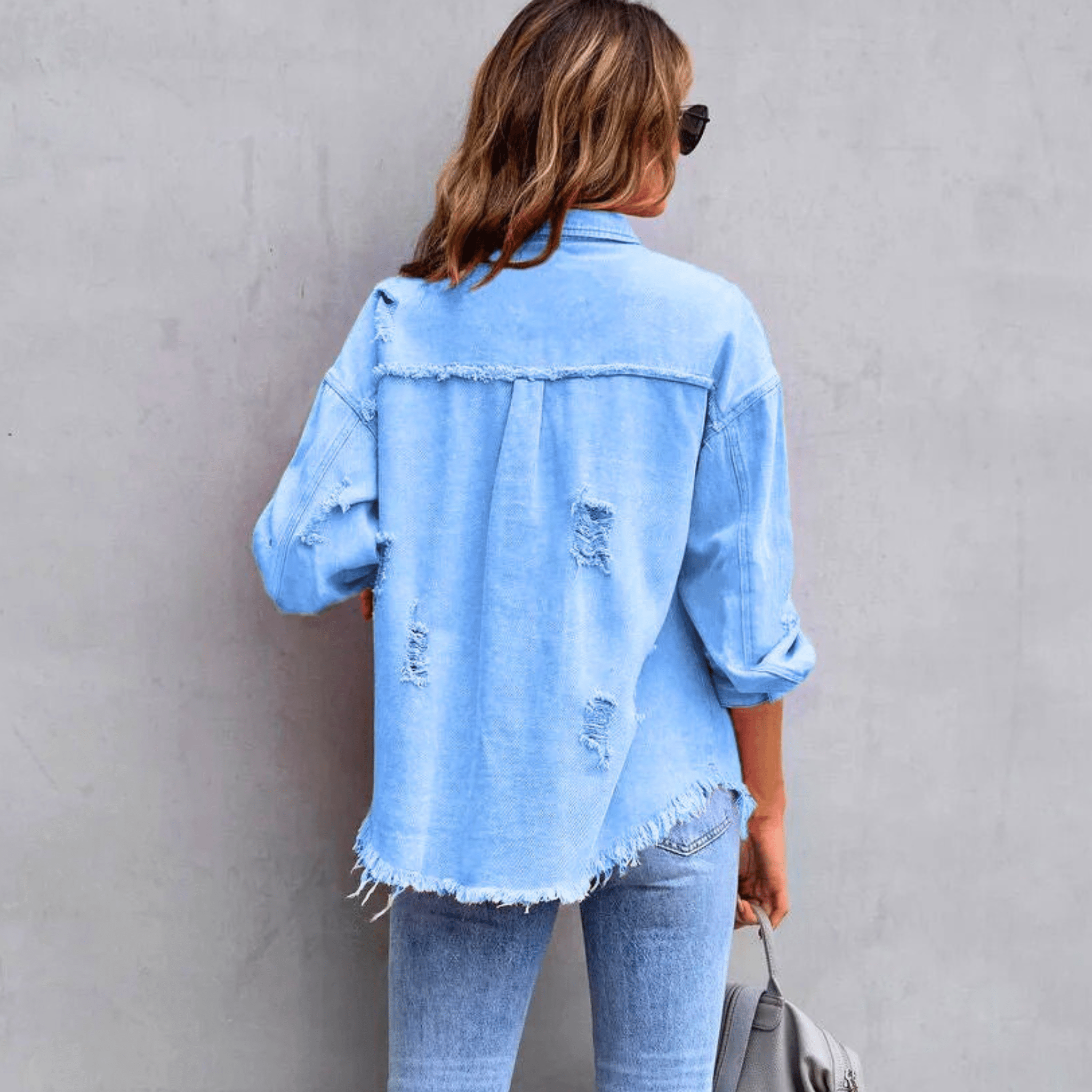 Colorful Distressed Oversized Denim Shirt