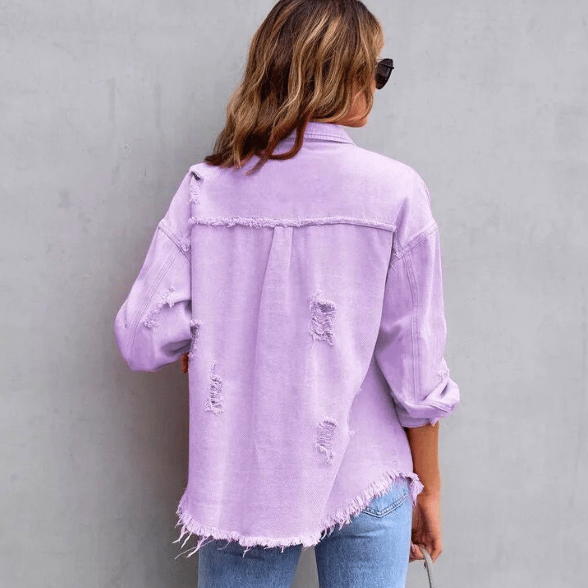 Colorful Distressed Oversized Denim Shirt
