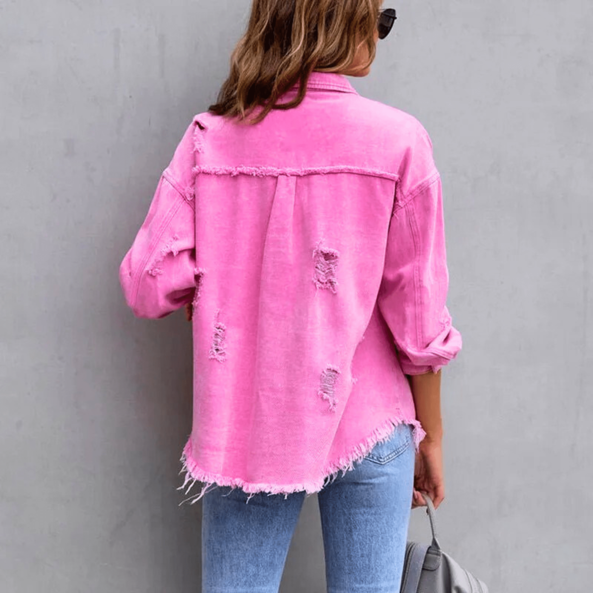 Colorful Distressed Oversized Denim Shirt