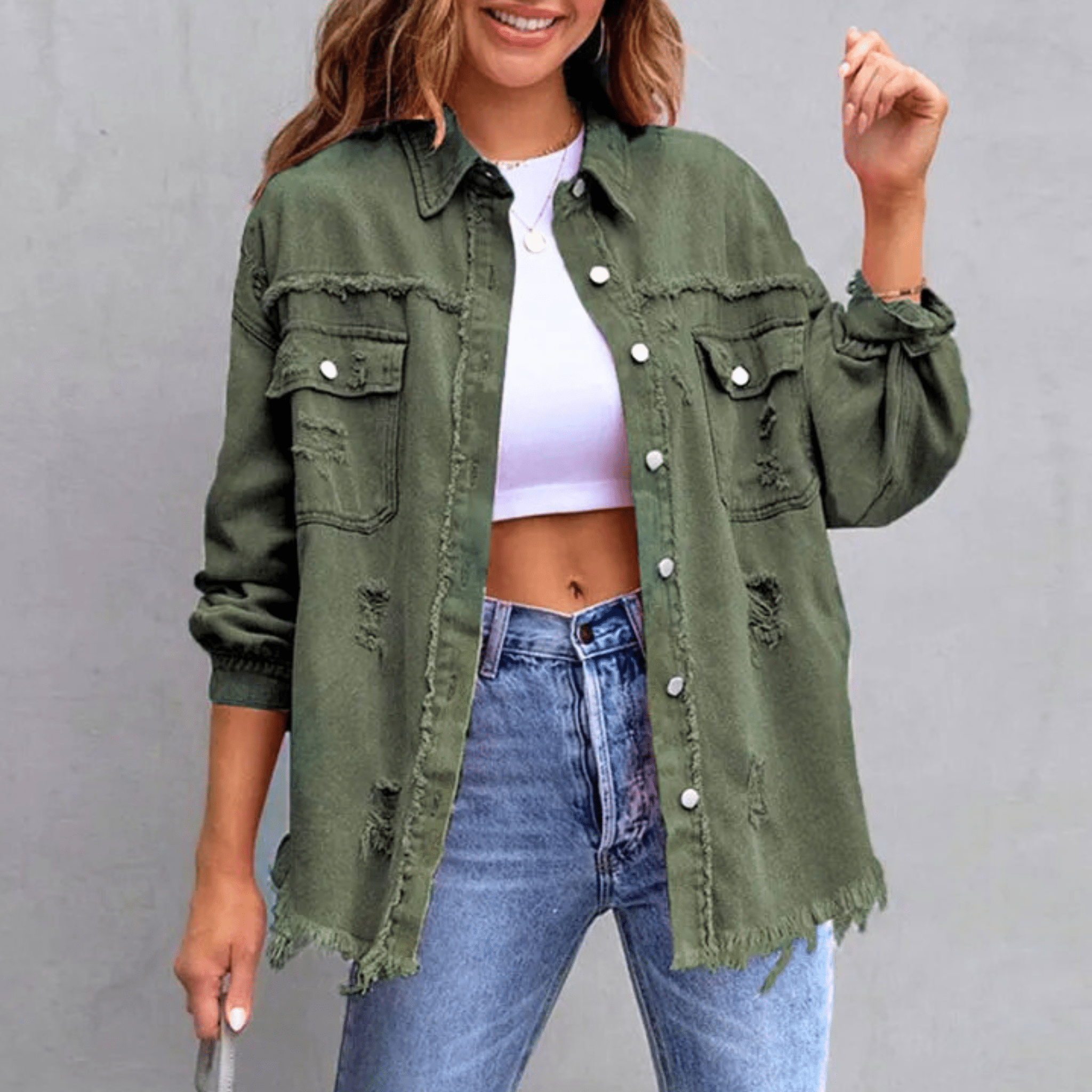 Colorful Distressed Oversized Denim Shirt