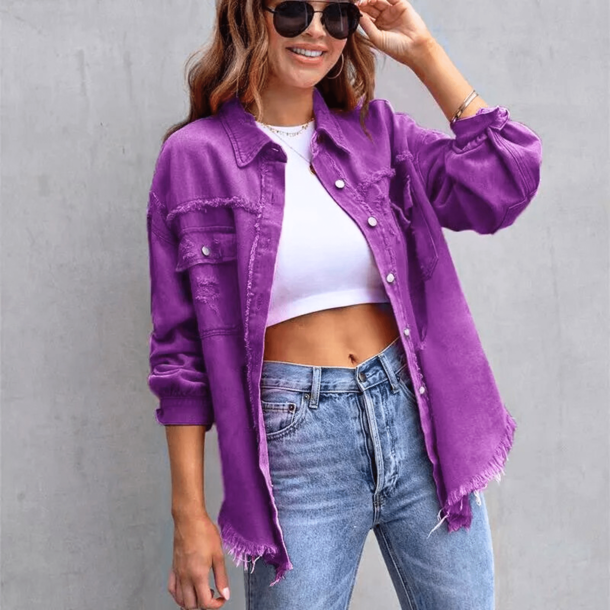 Colorful Distressed Oversized Denim Shirt