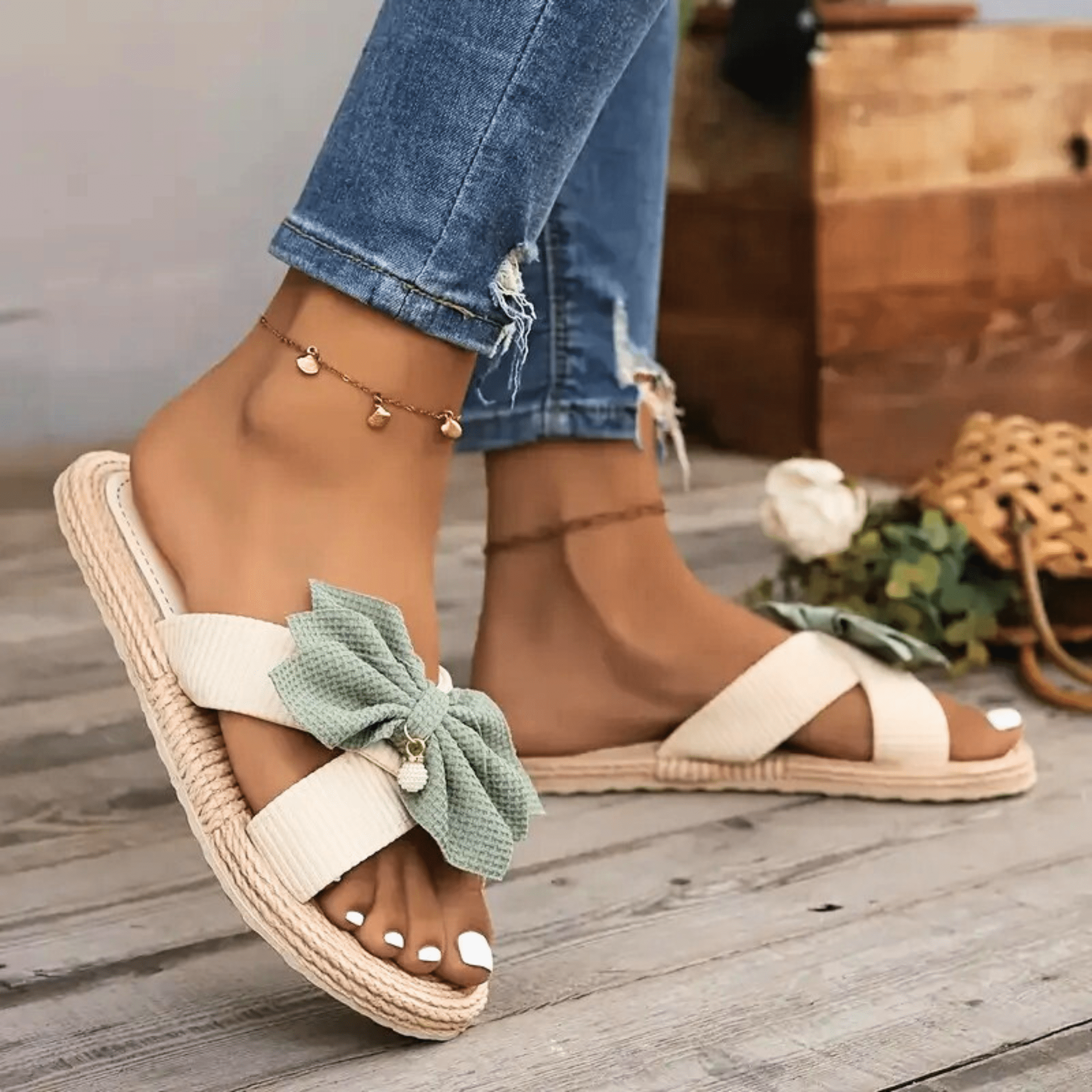 Coral Bow Summer Sandals