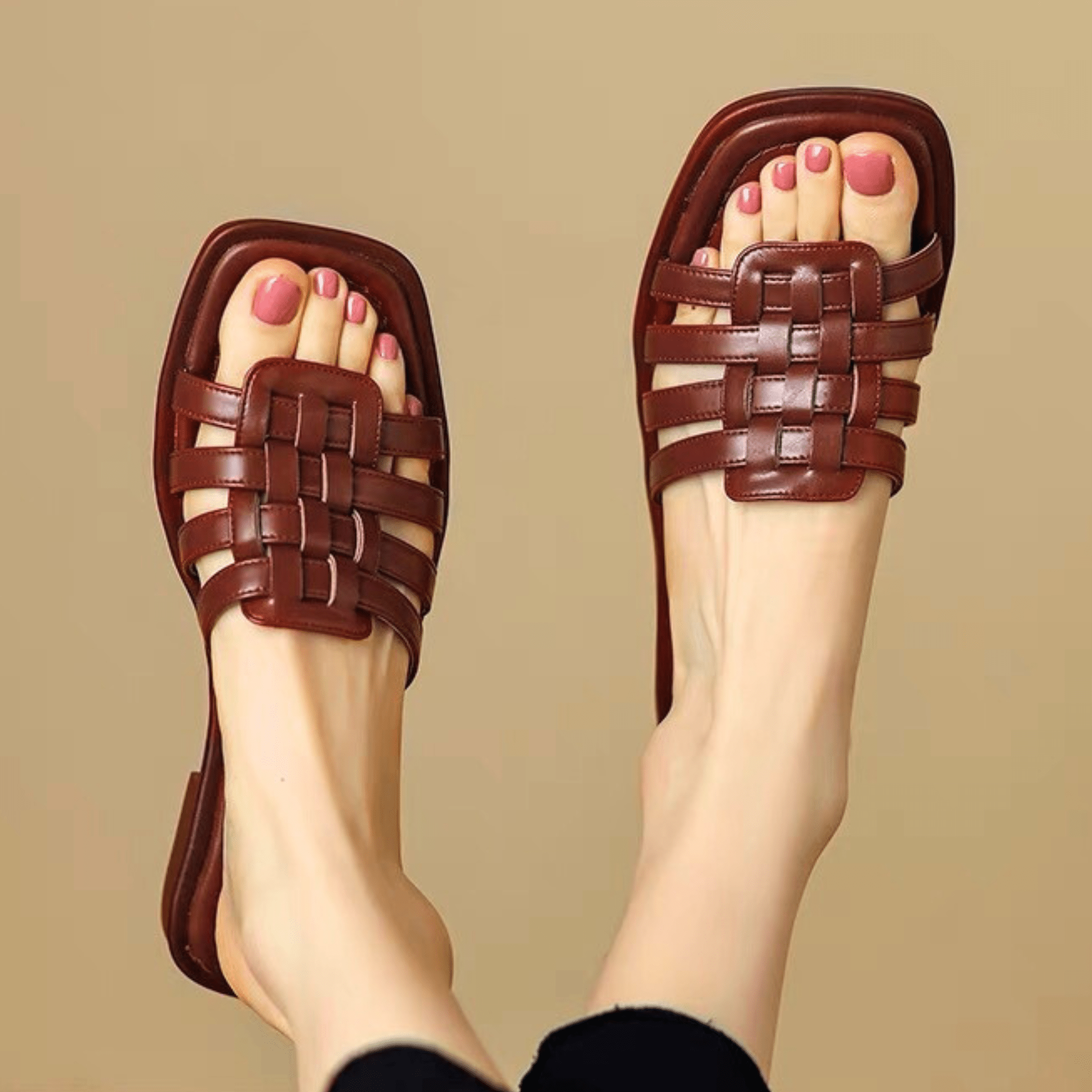 Cross-Handwoven Leather Sandals