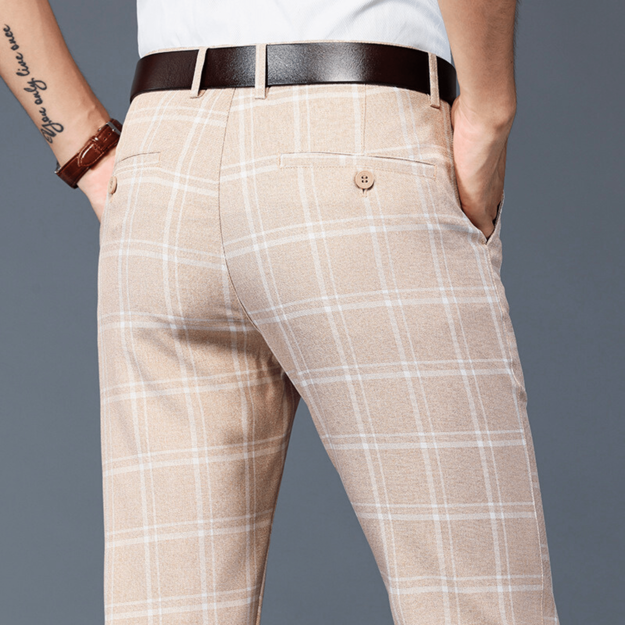 Executive Plaid Straight-Leg Pants