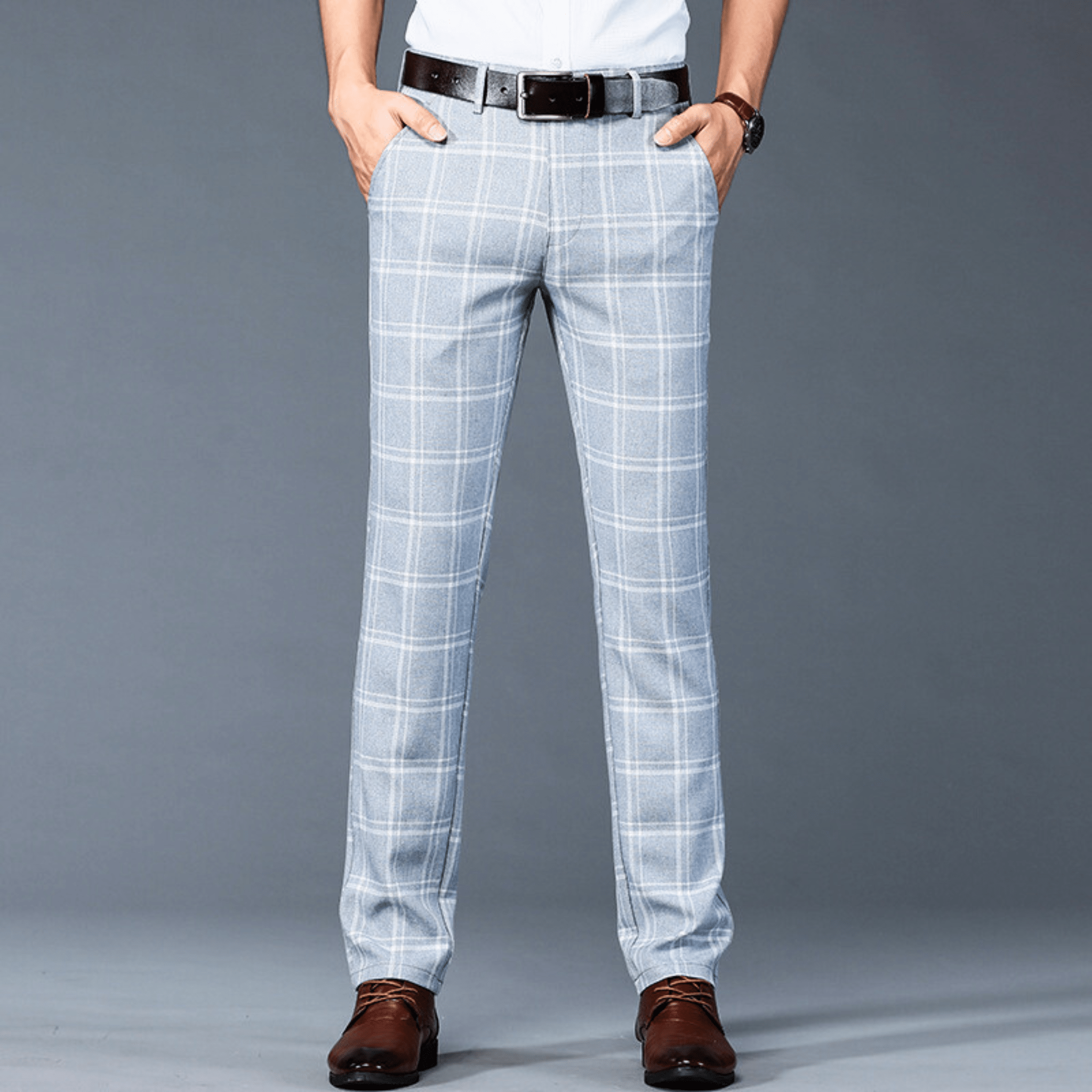 Executive Plaid Straight-Leg Pants