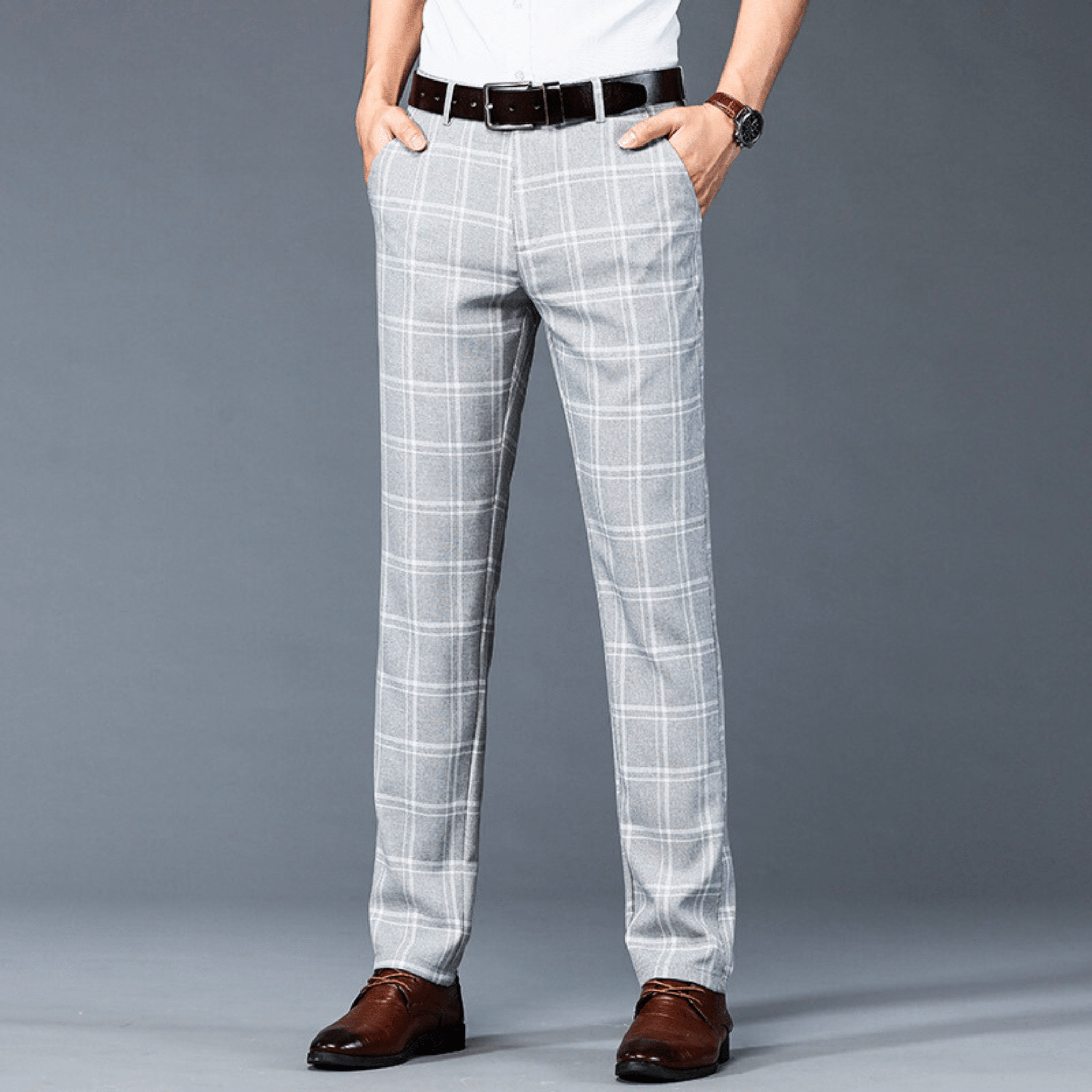 Executive Plaid Straight-Leg Pants