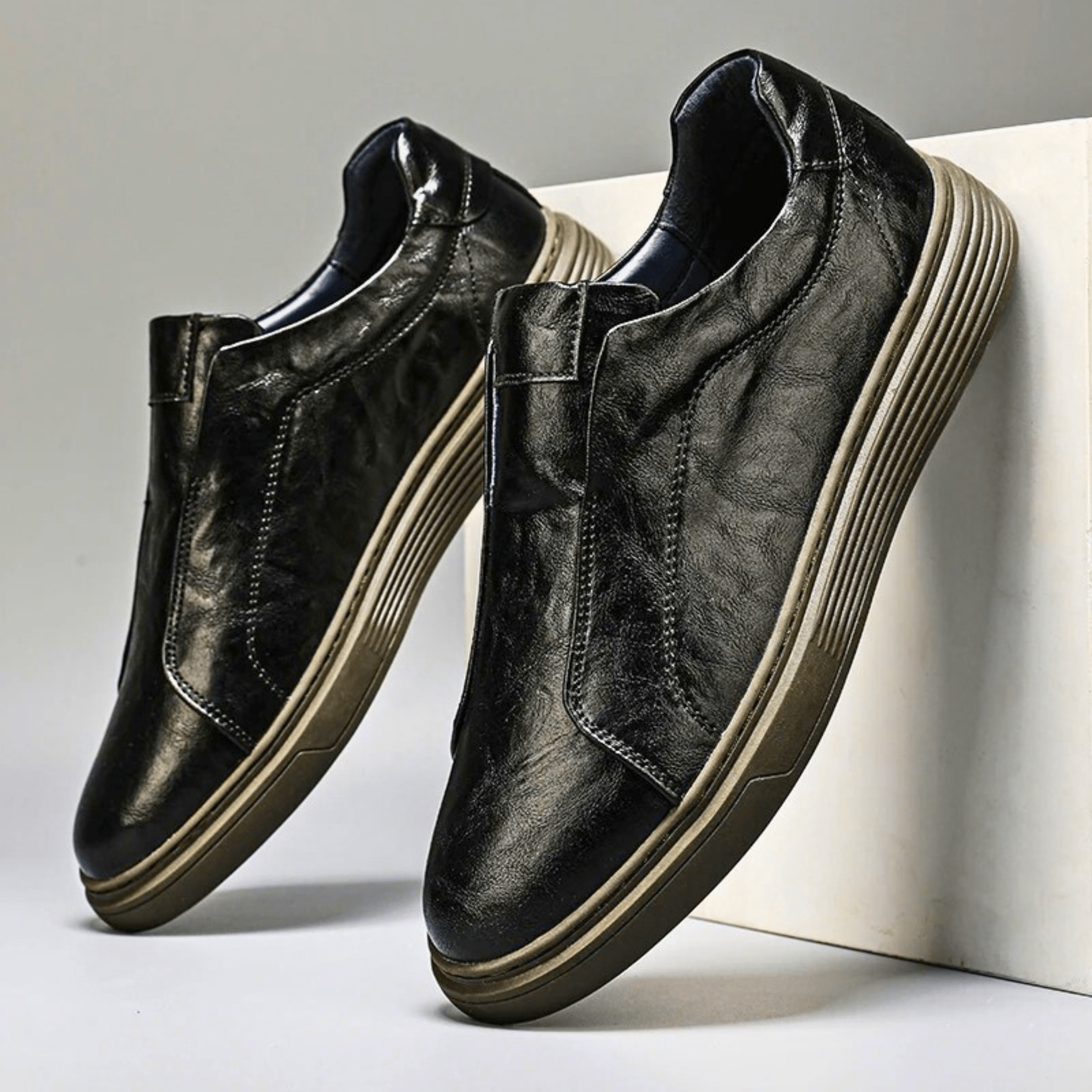 Genuine Leather Slip-On Sneakers