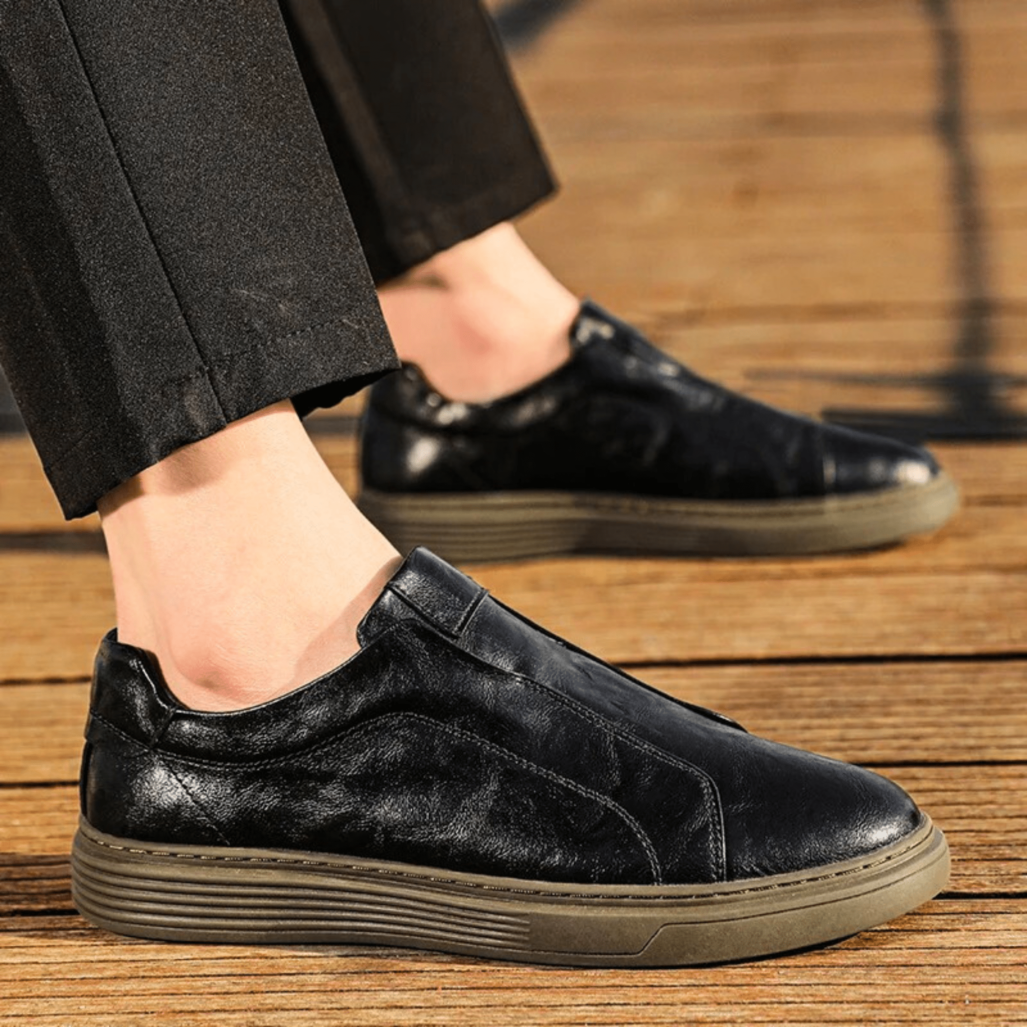 Genuine Leather Slip-On Sneakers