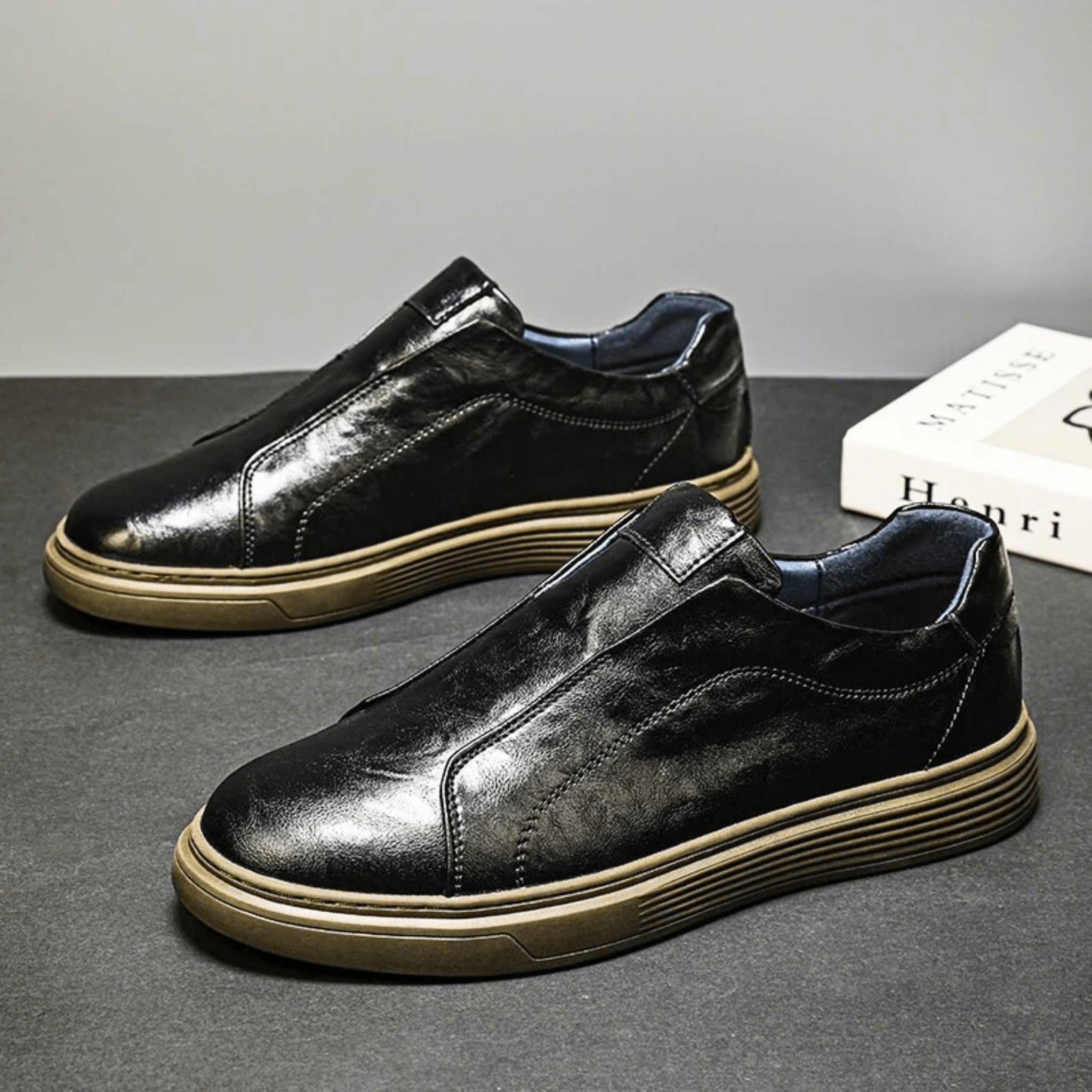 Genuine Leather Slip-On Sneakers