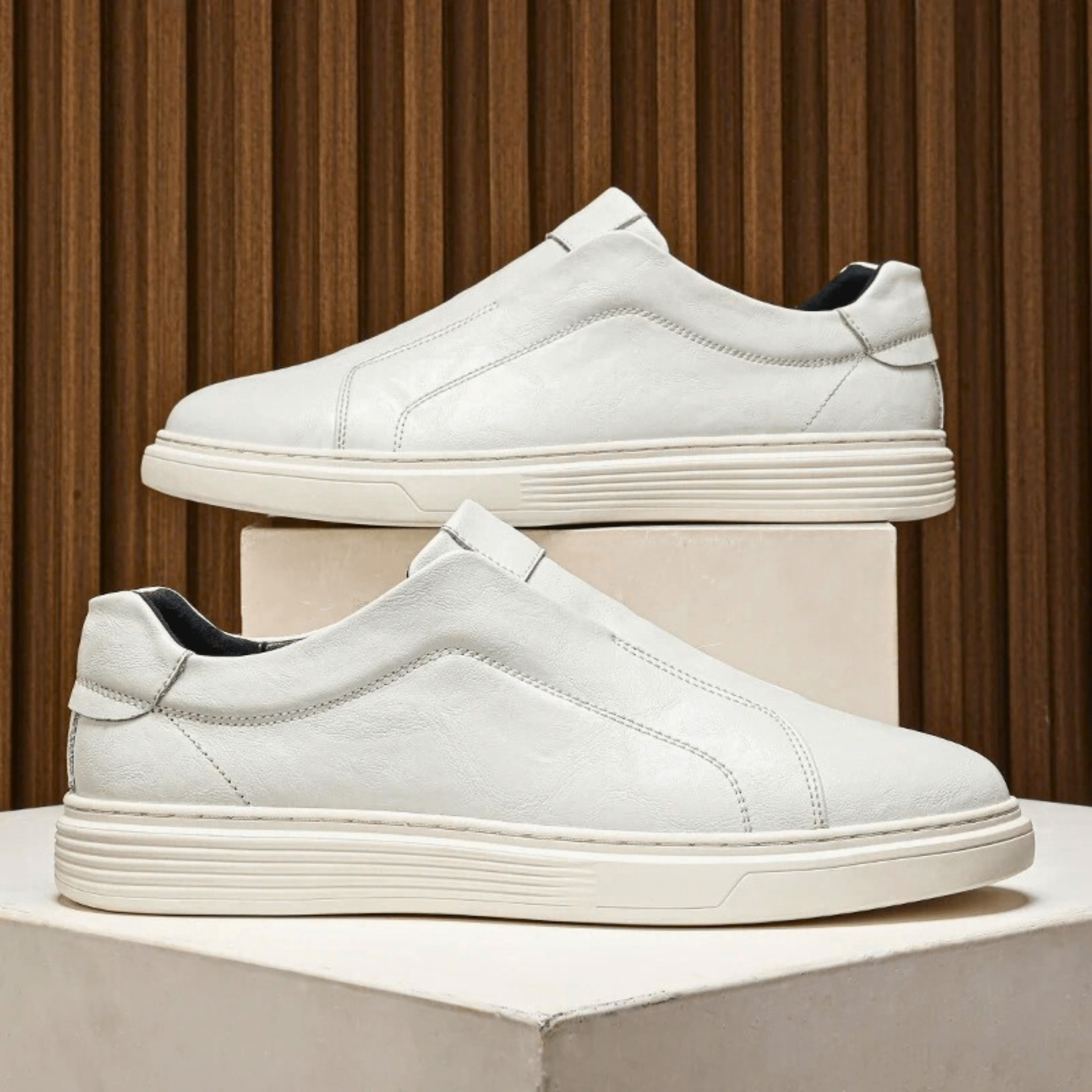 Genuine Leather Slip-On Sneakers
