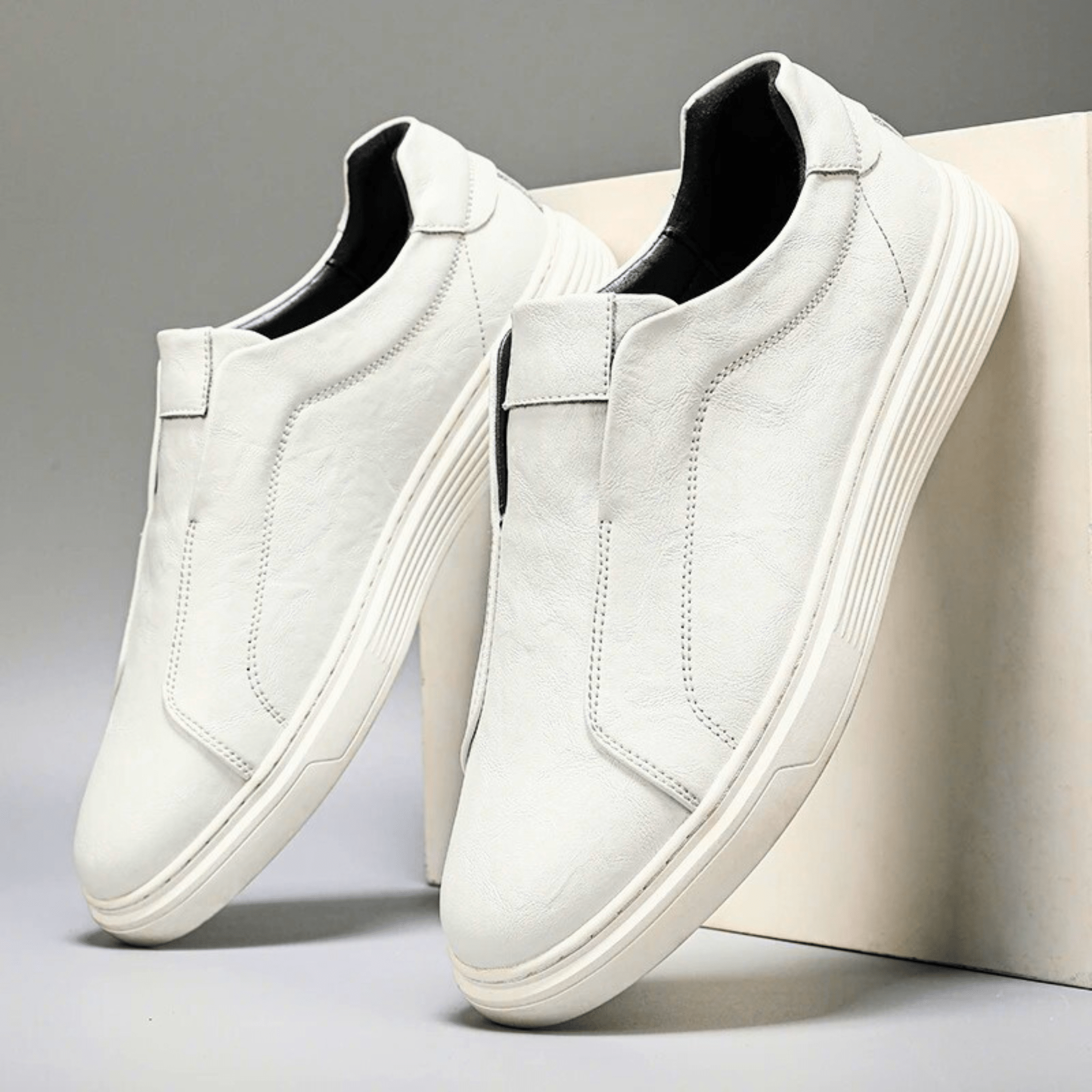 Genuine Leather Slip-On Sneakers