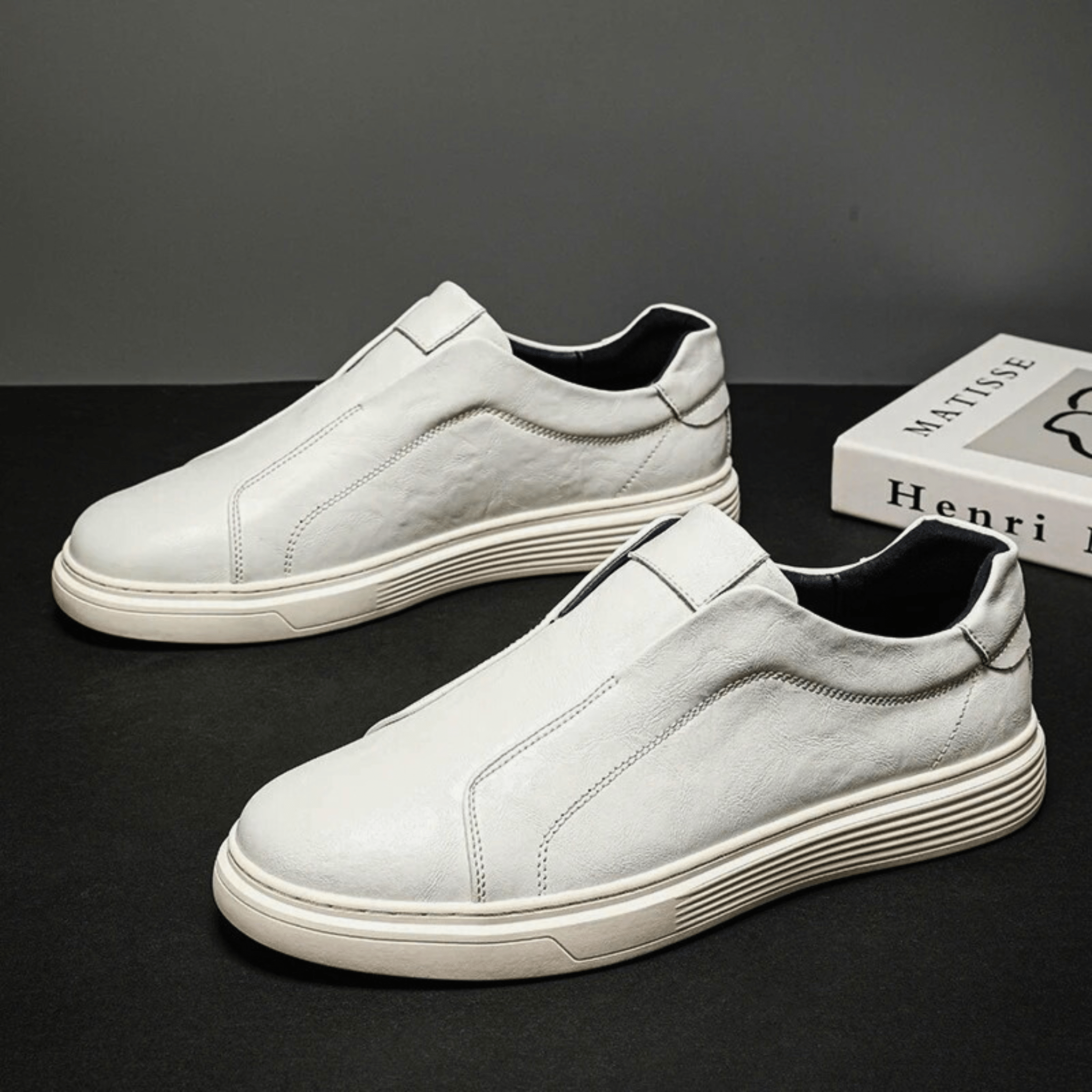 Genuine Leather Slip-On Sneakers