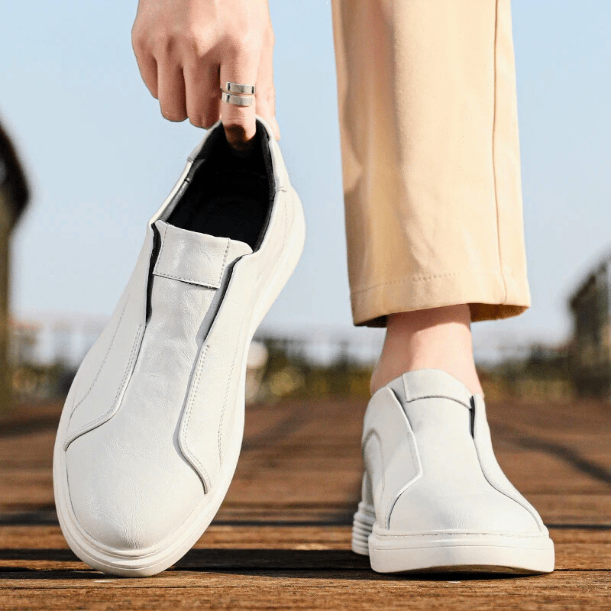Genuine Leather Slip-On Sneakers