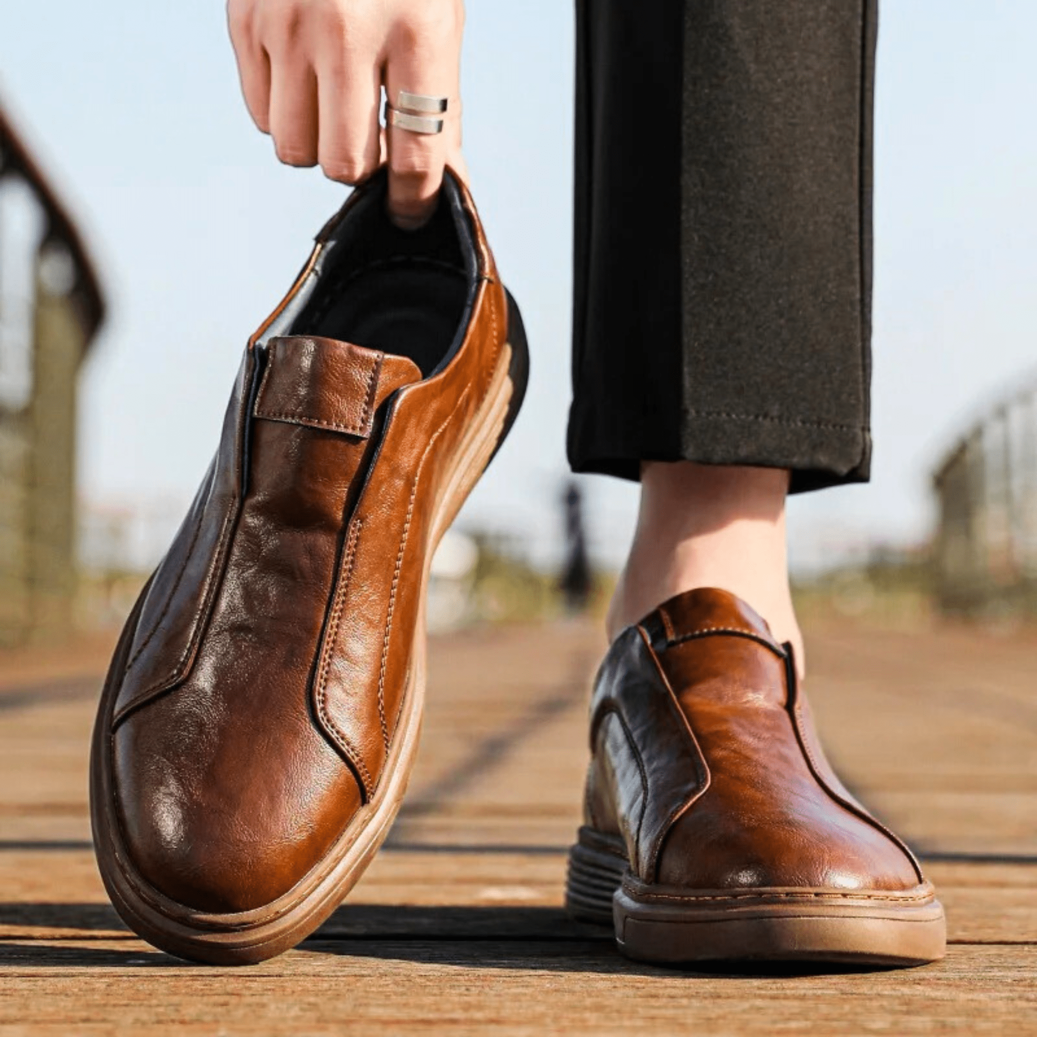 Genuine Leather Slip-On Sneakers