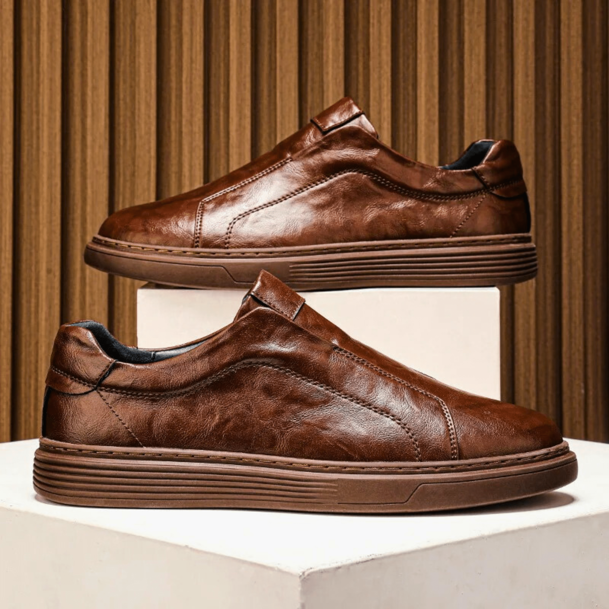 Genuine Leather Slip-On Sneakers
