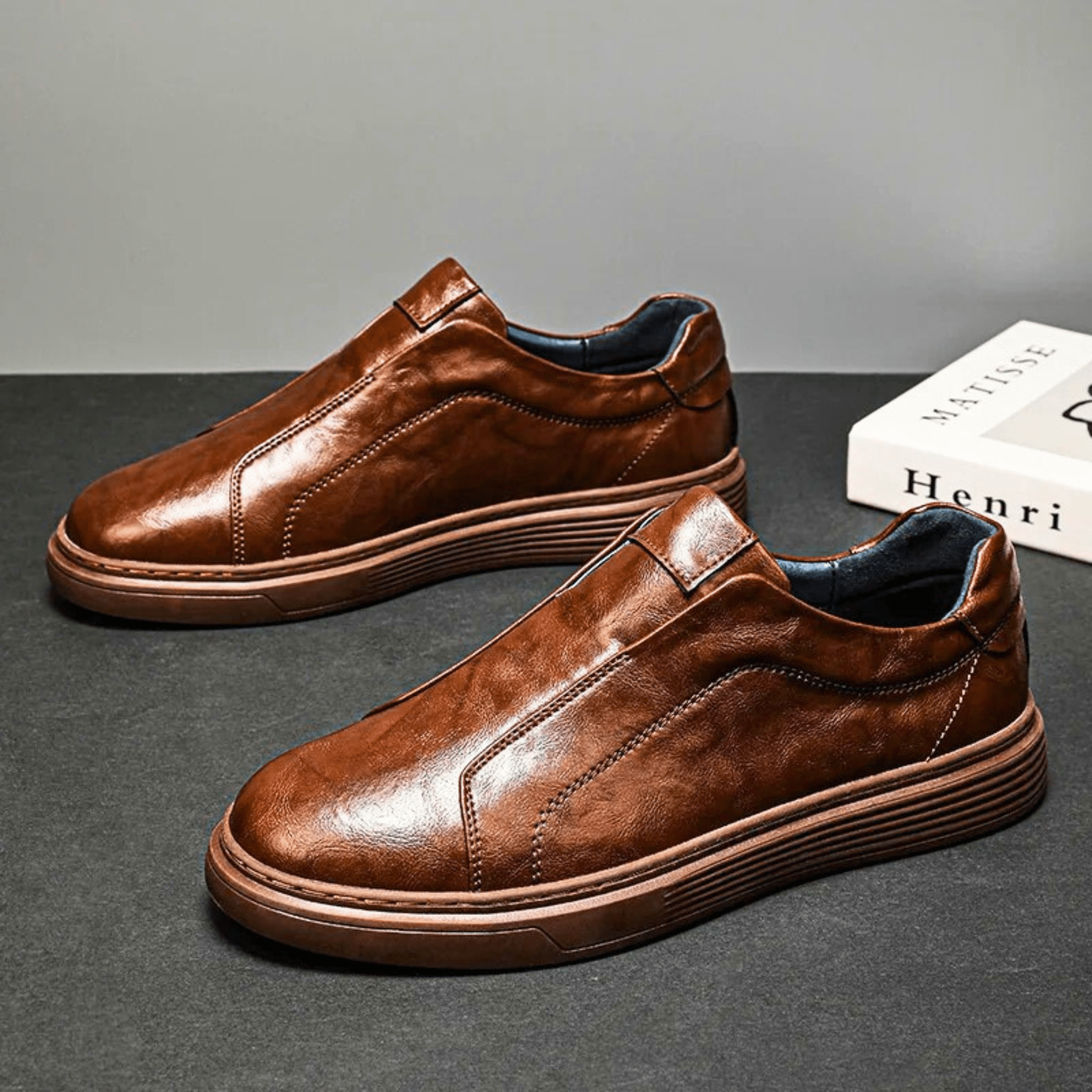 Genuine Leather Slip-On Sneakers