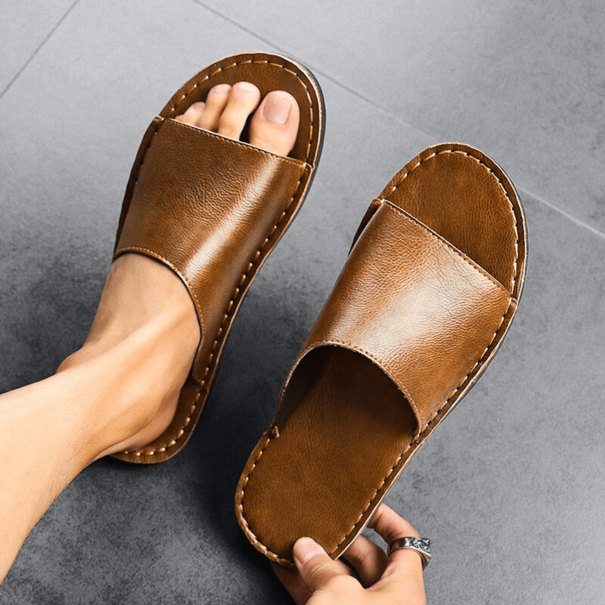 Genuine Leather Summer Slides