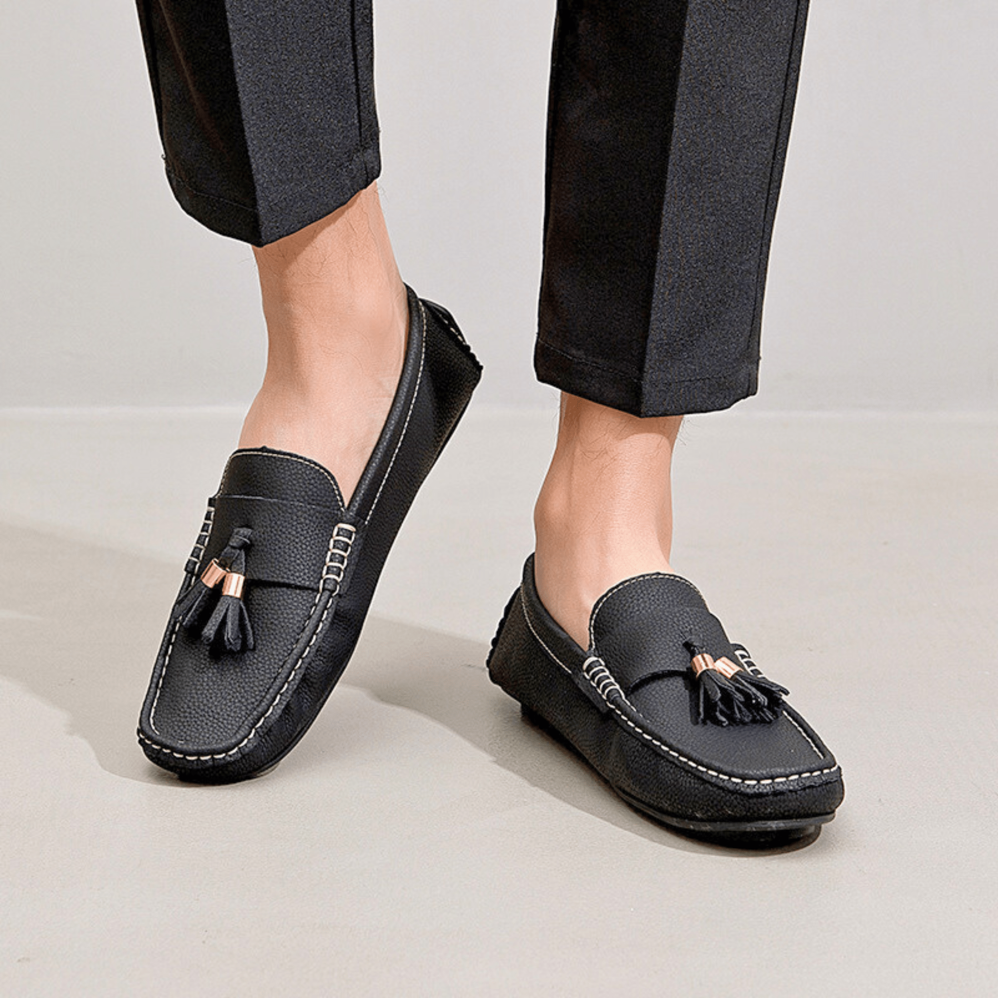 Genuine Leather Tassel Slip-Ons