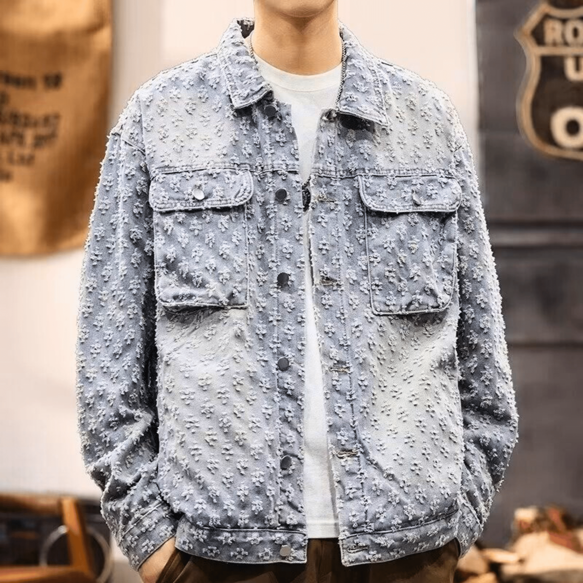 Jacquard Mist Denim Jacket