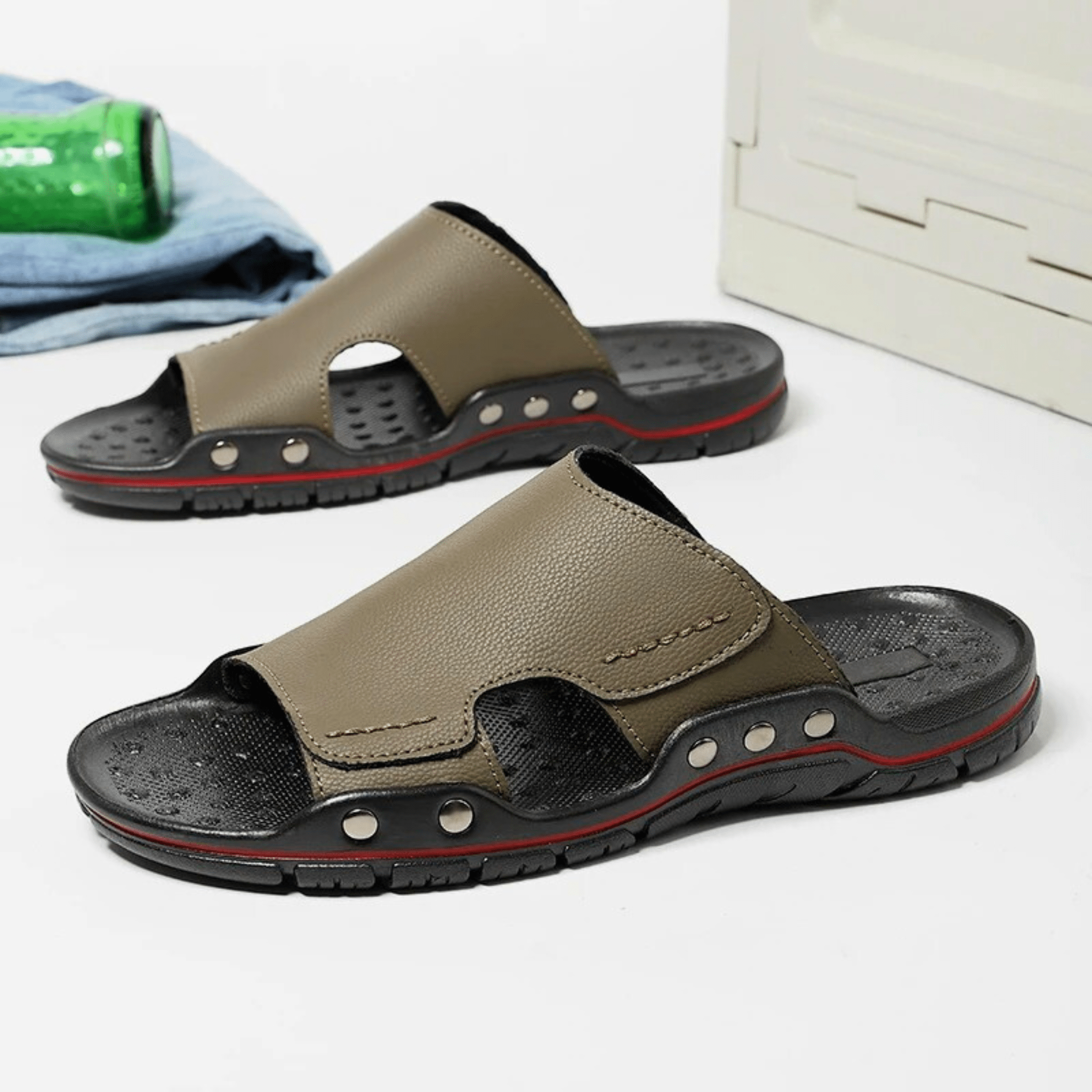 Non-Slip Leather Slippers