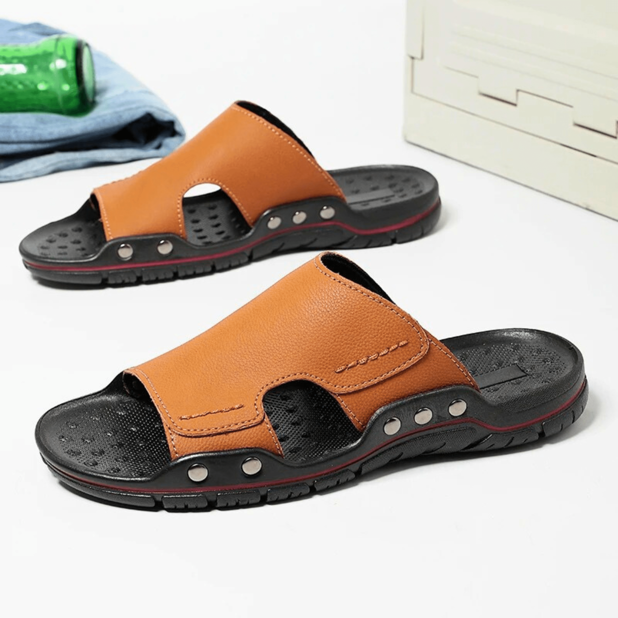 Non-Slip Leather Slippers
