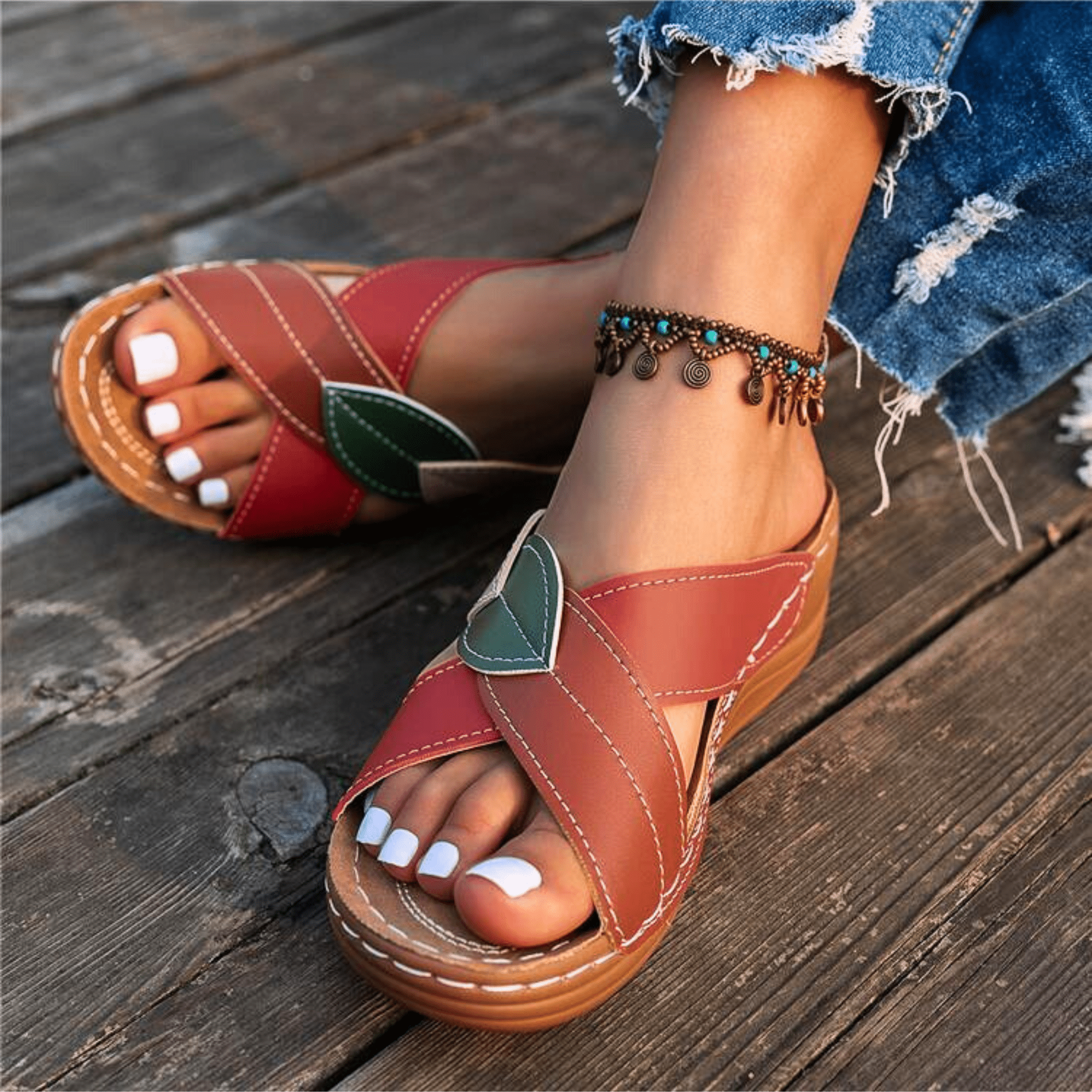 Retro Leather Wedge Sandals