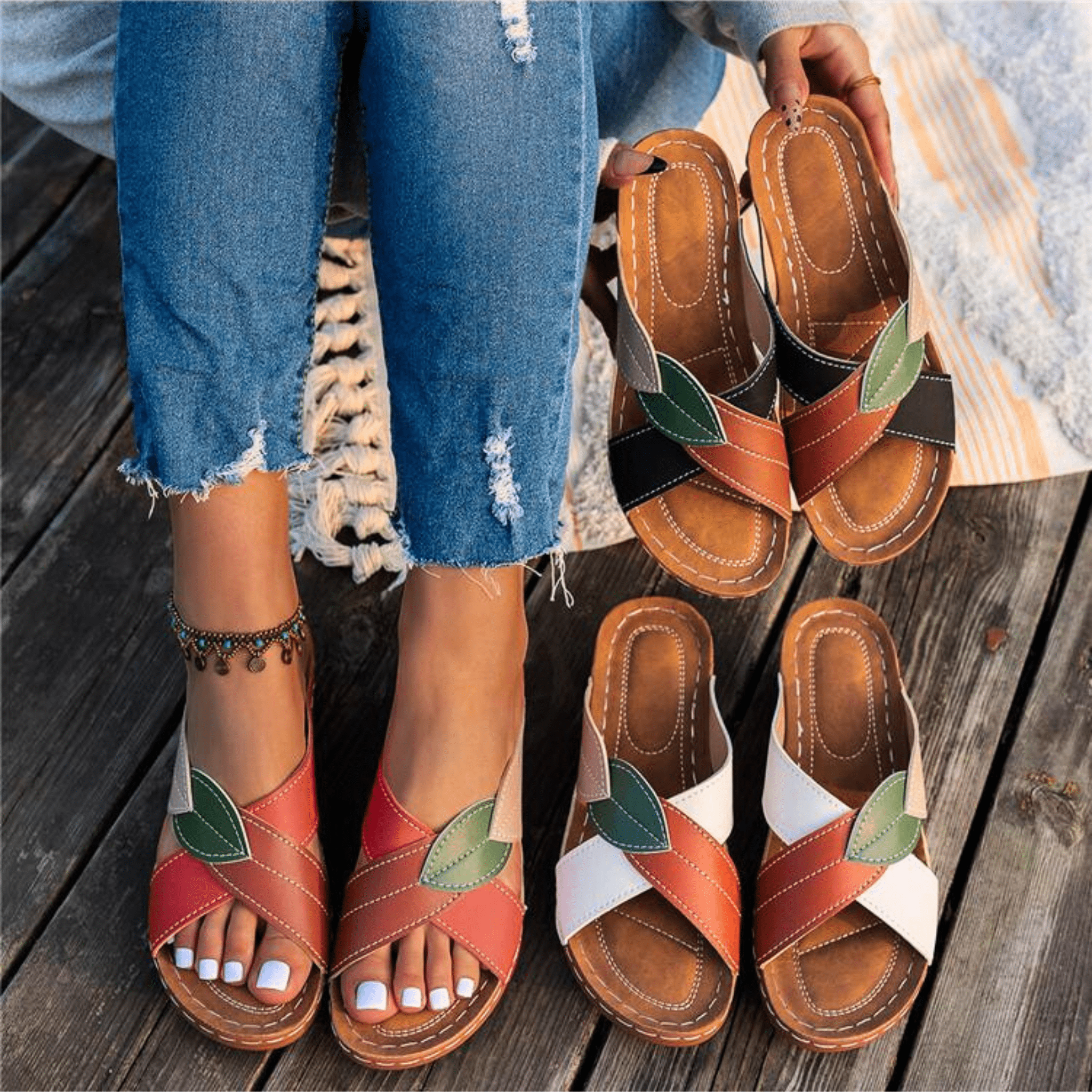 Retro Leather Wedge Sandals