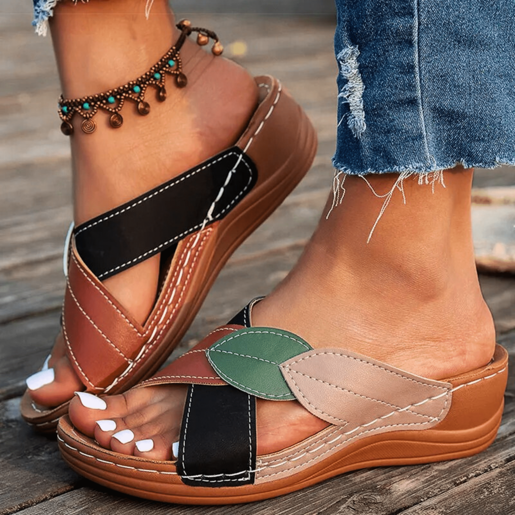 Retro Leather Wedge Sandals