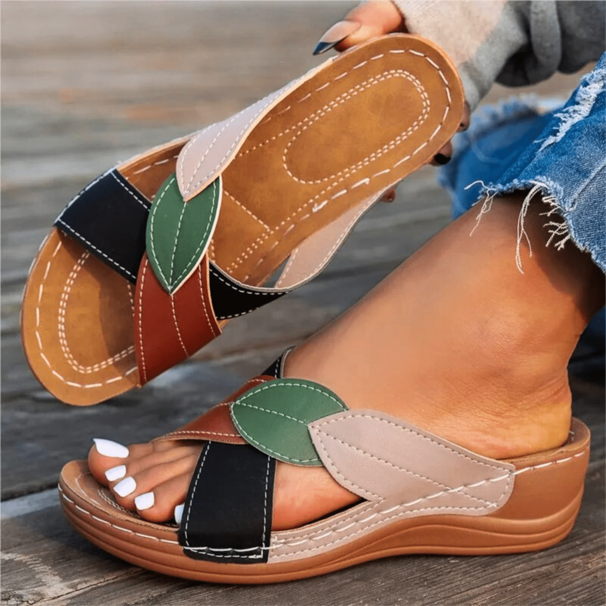 Retro Leather Wedge Sandals