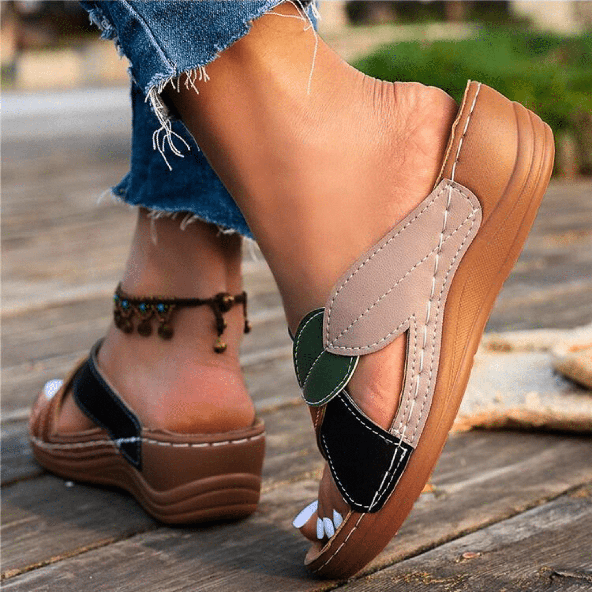 Retro Leather Wedge Sandals