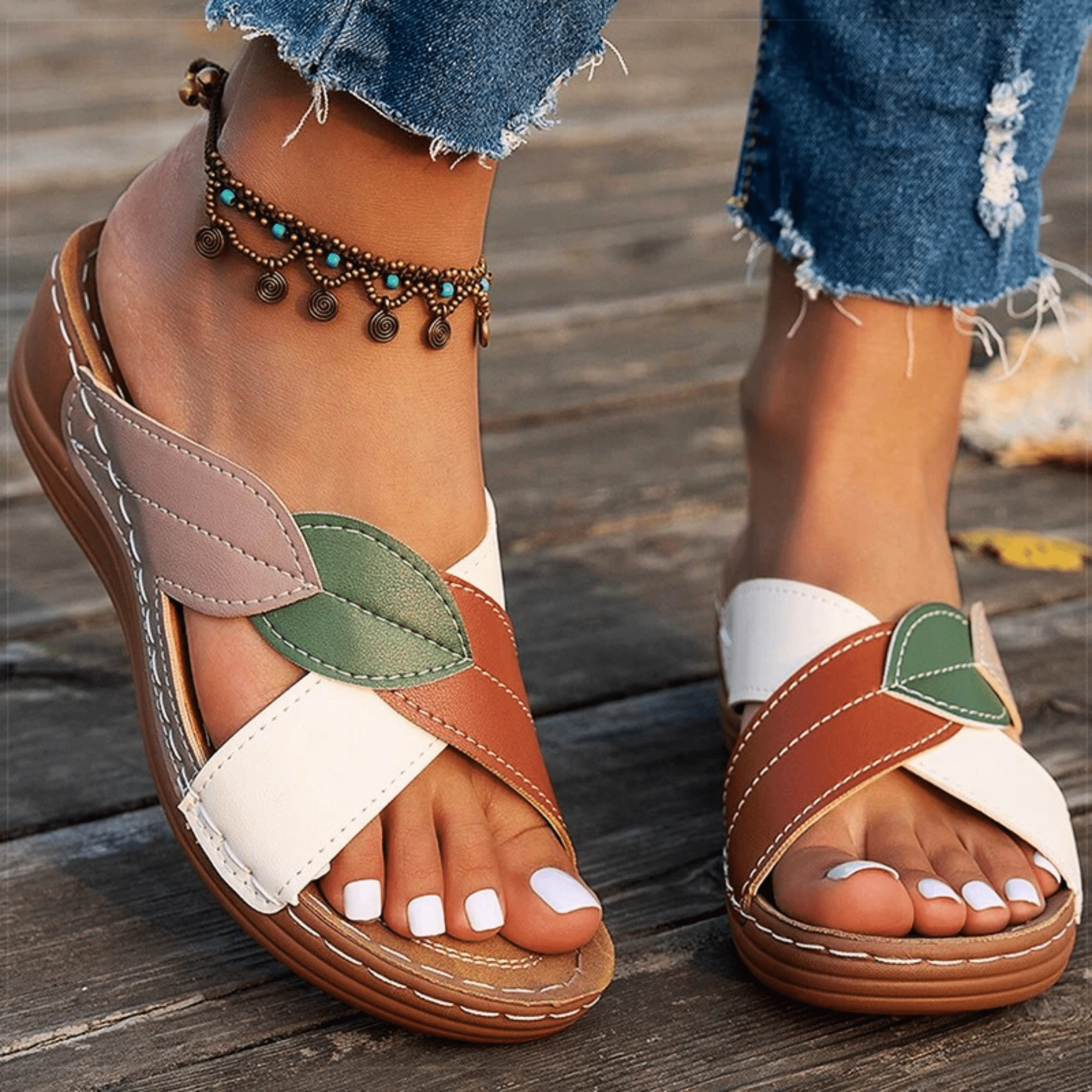 Retro Leather Wedge Sandals