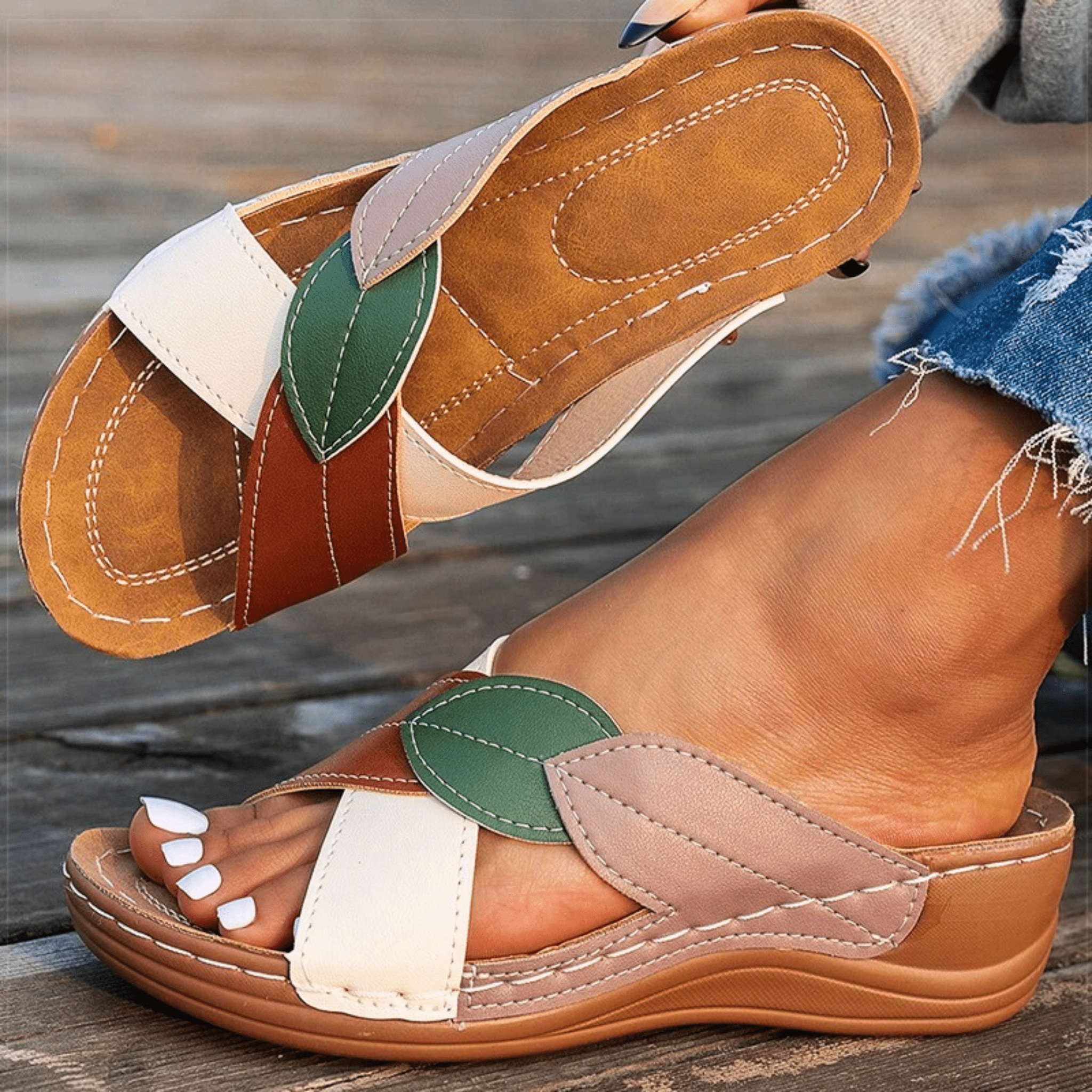 Retro Leather Wedge Sandals