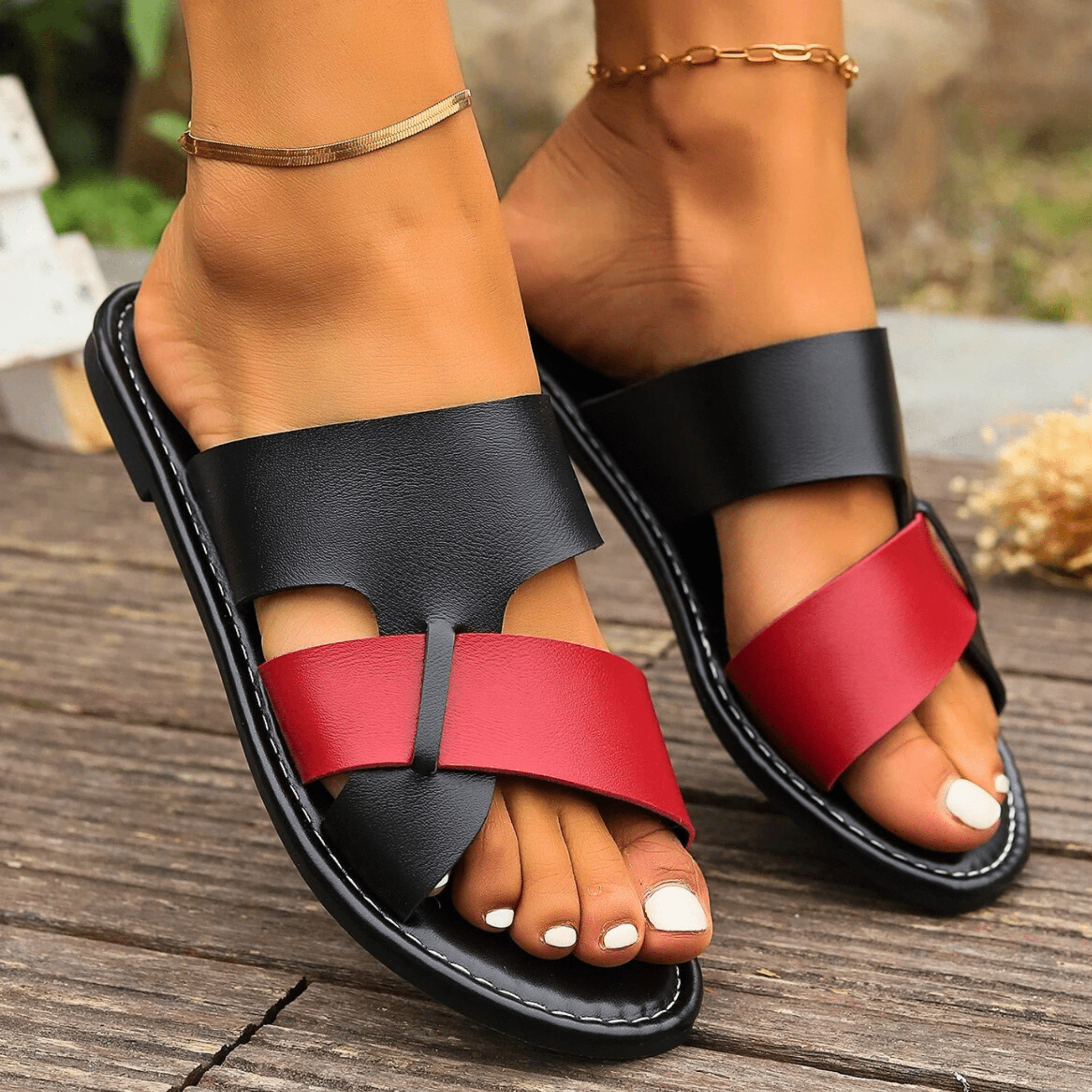 Two-Toned Leather Slippers