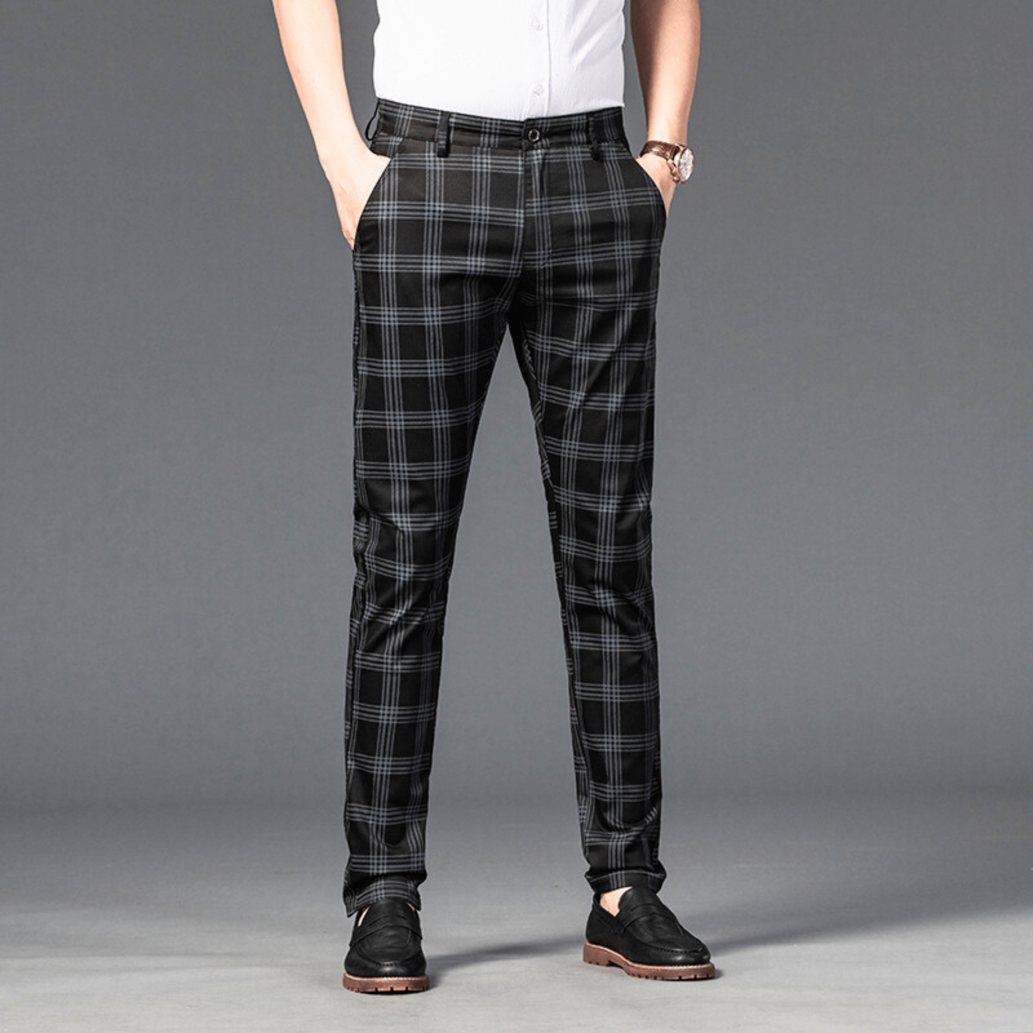 Checkered Slim Fit Business Pants
