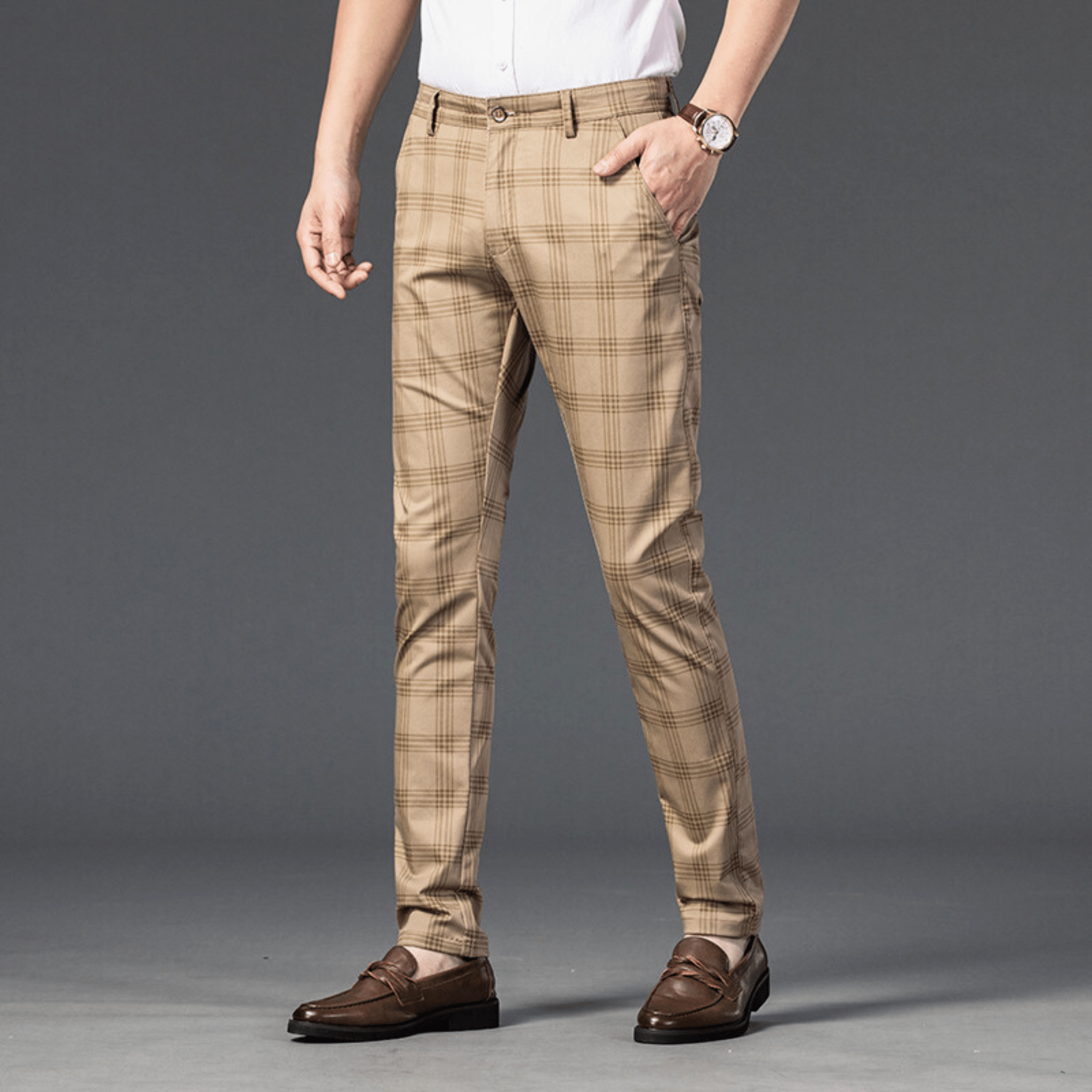 Checkered Slim Fit Business Pants