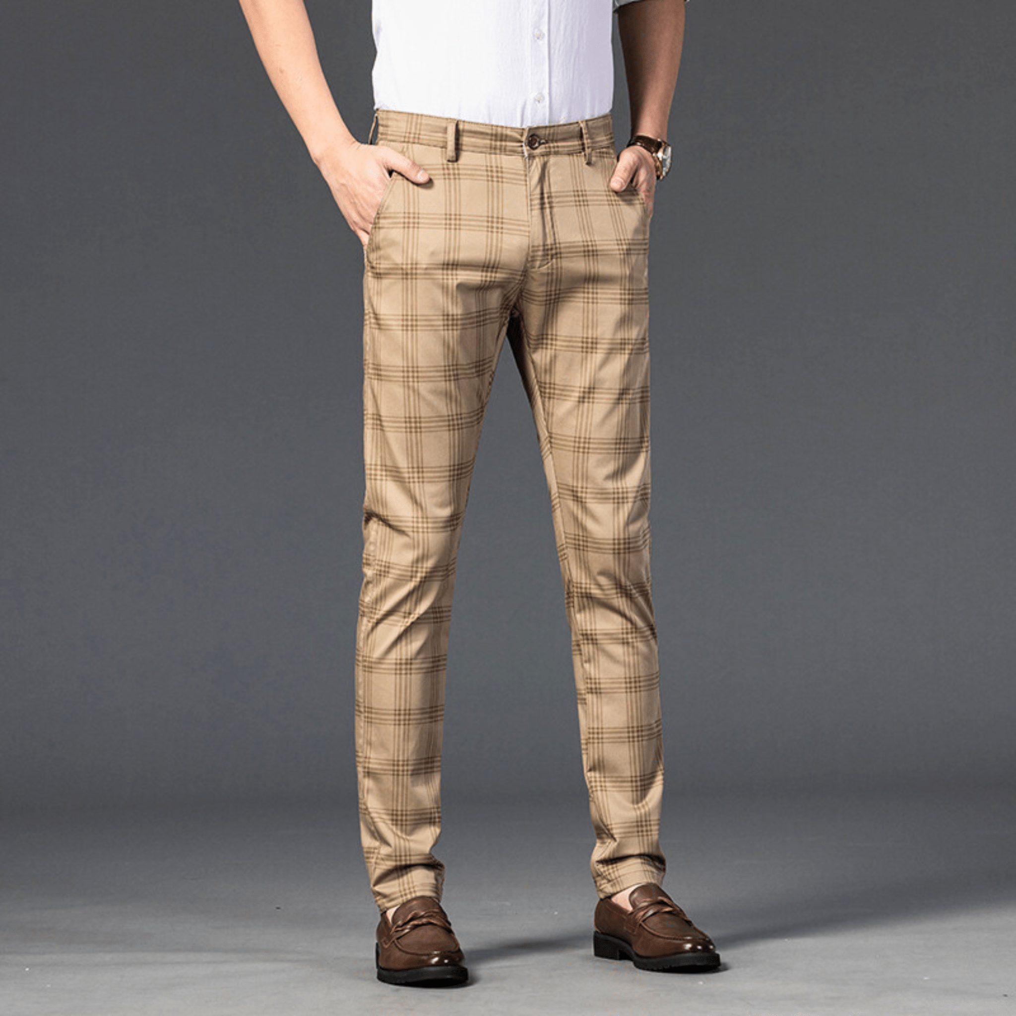Checkered Slim Fit Business Pants