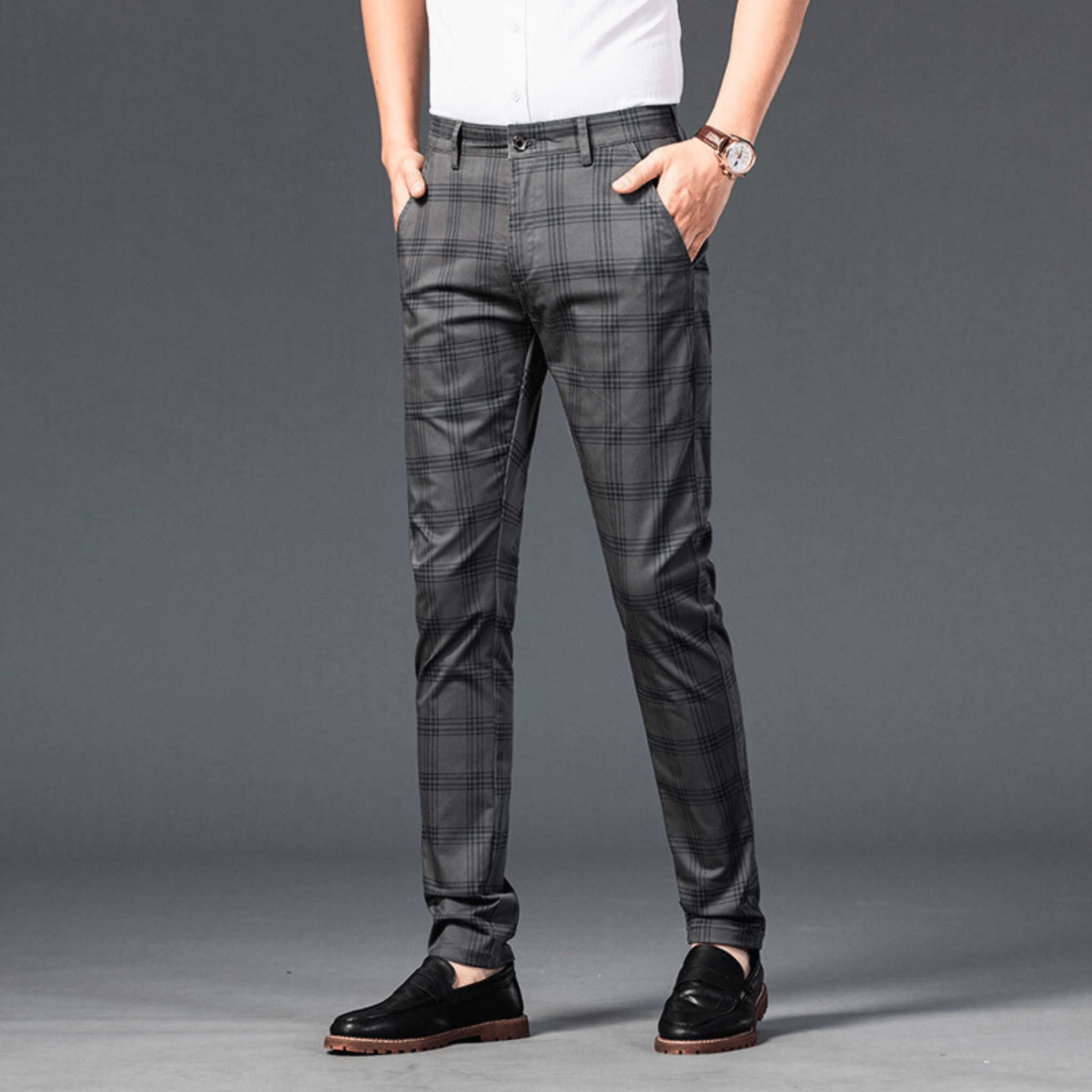 Checkered Slim Fit Business Pants