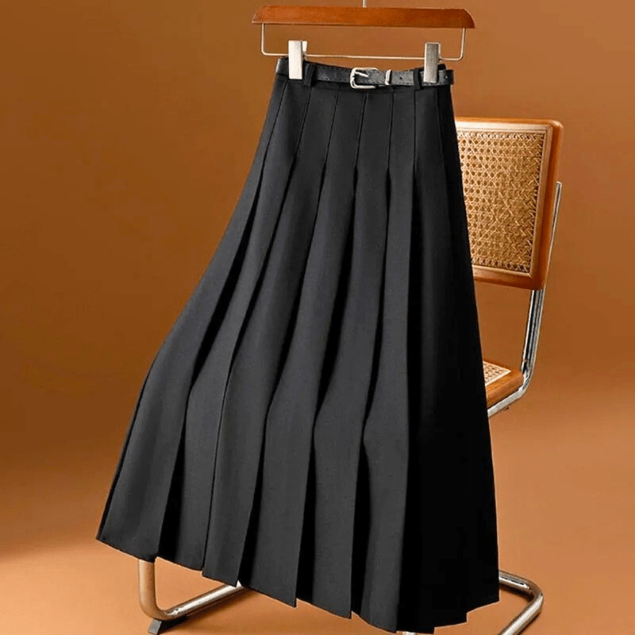 Chic Pleated High-Waist Belted Skirt