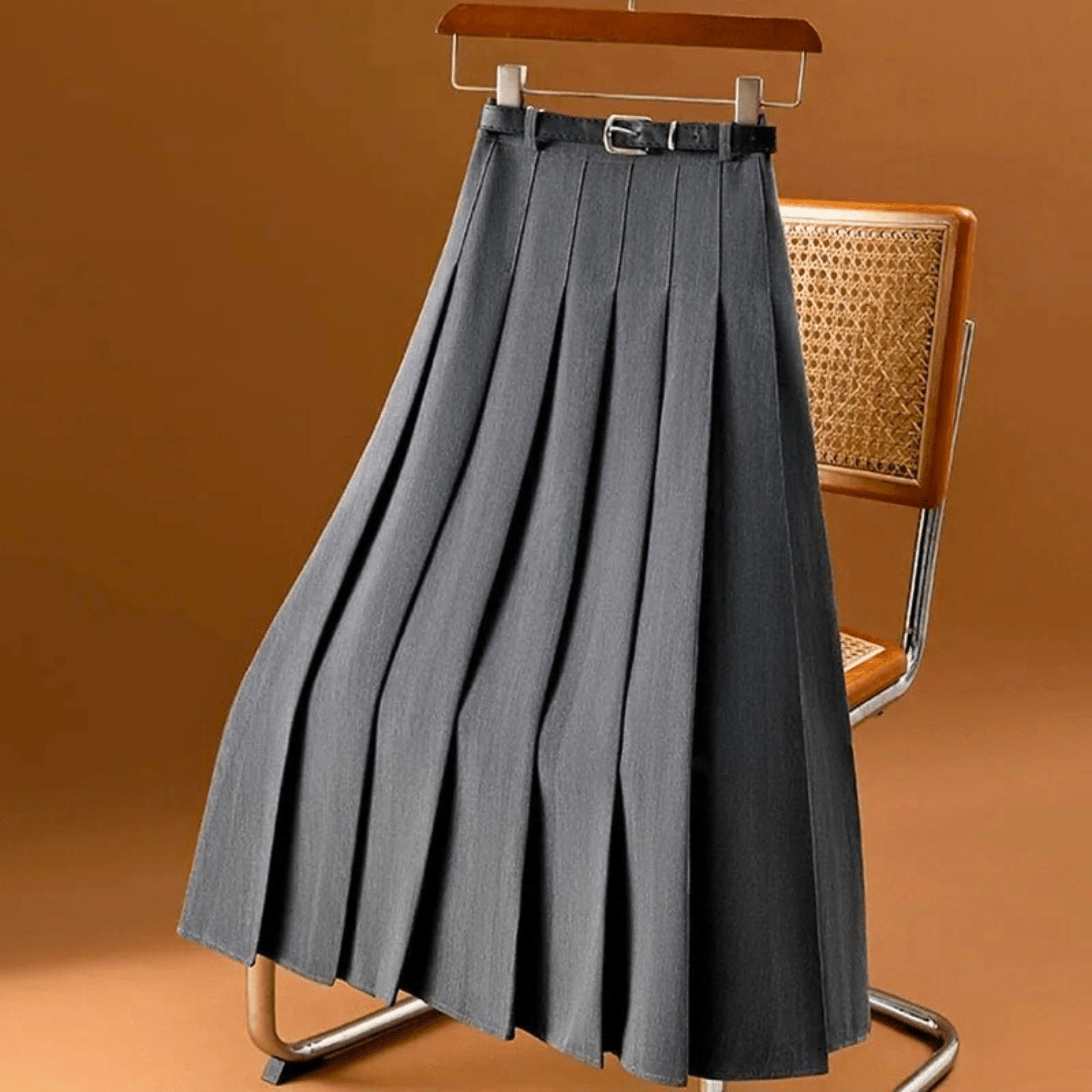 Chic Pleated High-Waist Belted Skirt