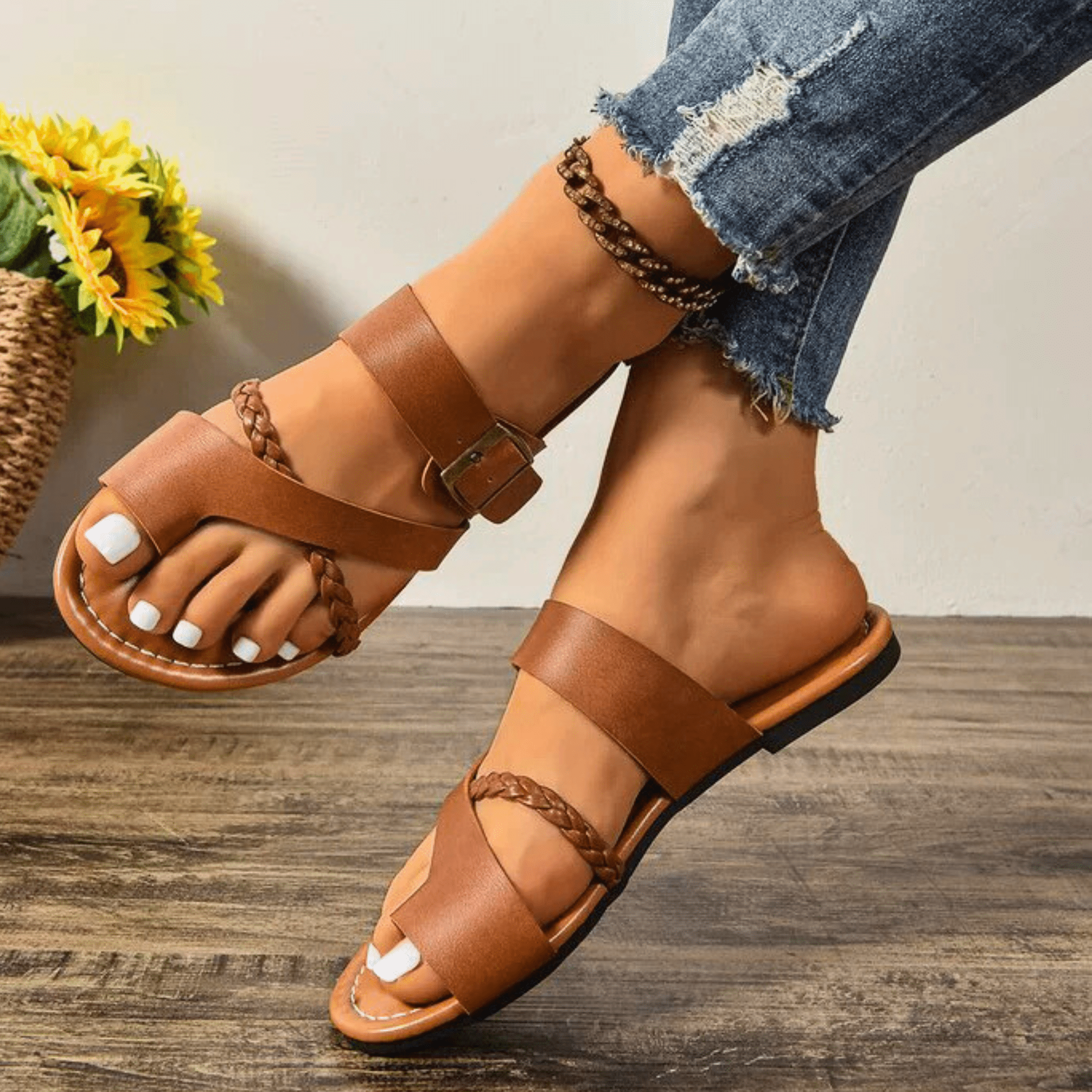Clip-Toe Leather Sandals