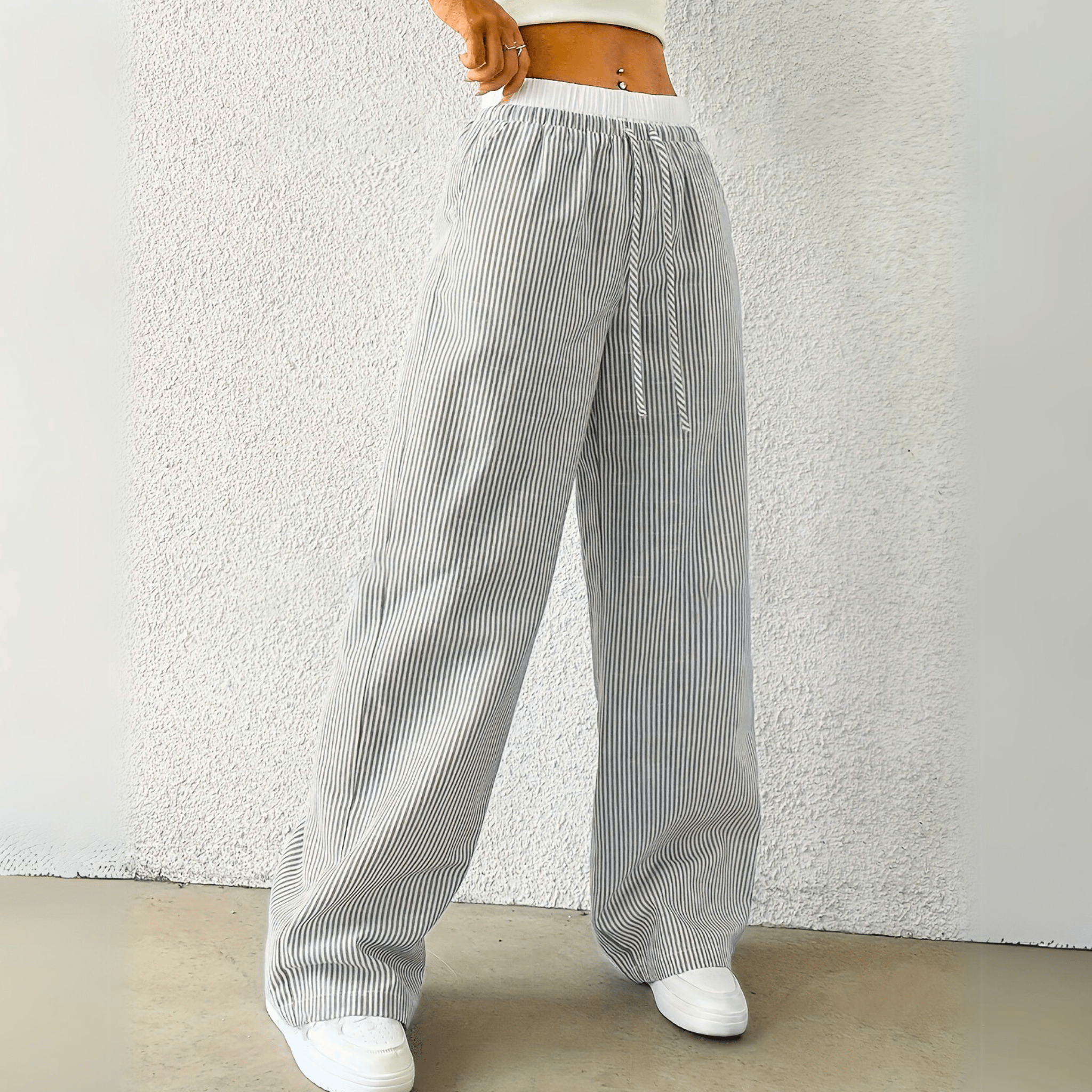 Coastal Striped Wide-Leg Pants
