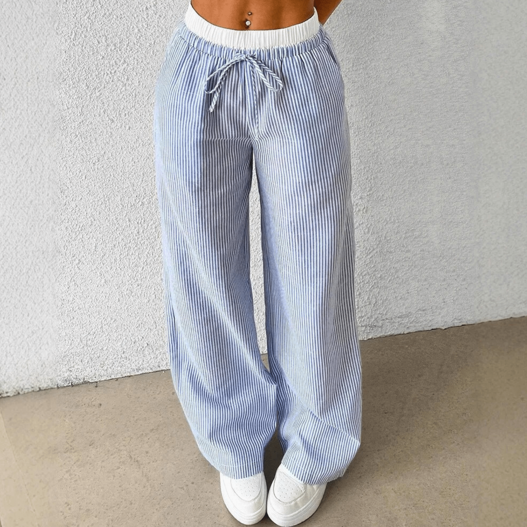 Coastal Striped Wide-Leg Pants