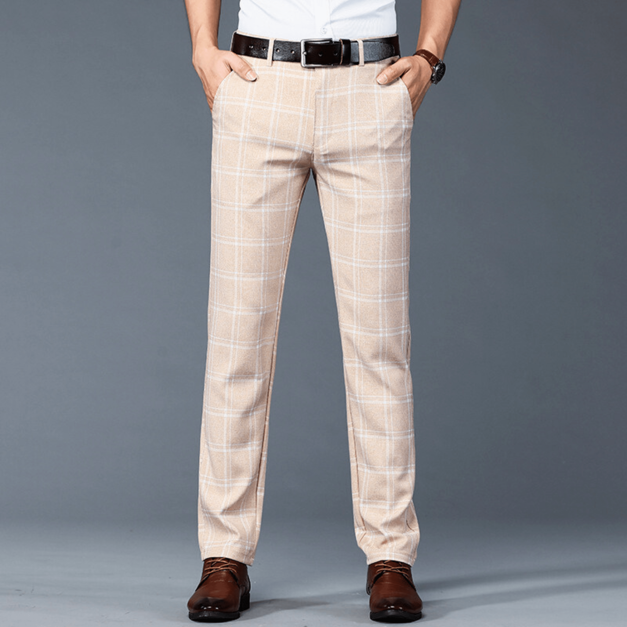 Executive Plaid Straight-Leg Pants